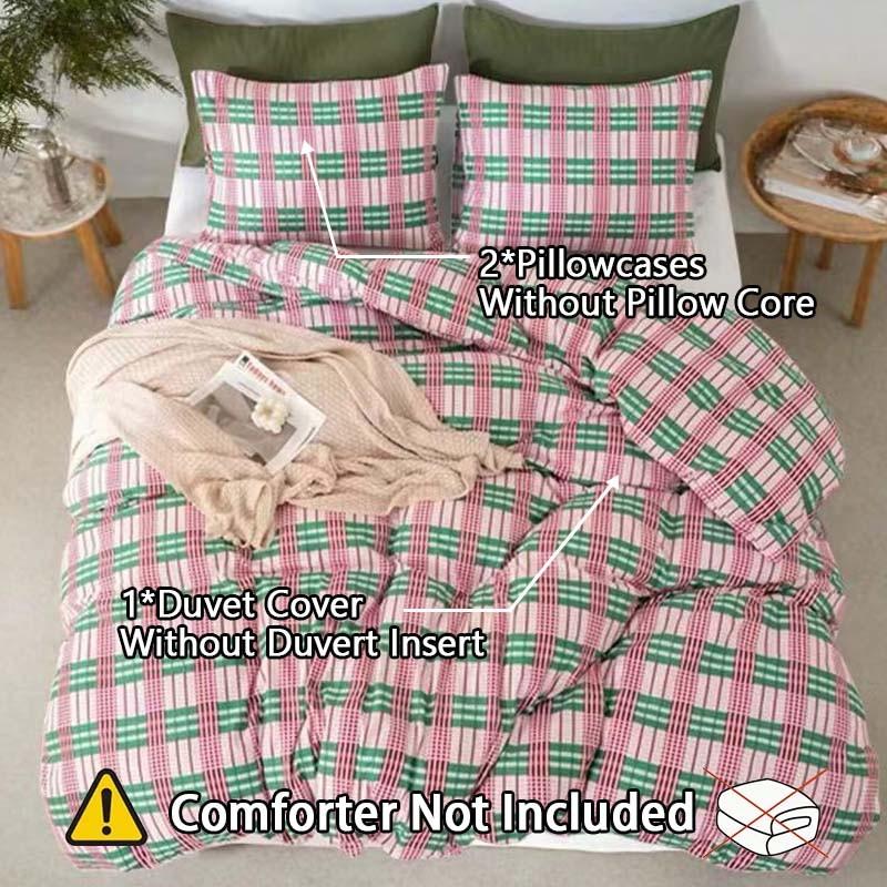 3-Piece Checkerboard Geometric Digital Print Duvet Cover Set, Includes 1 Duvet Cover and 2 Pillowcases (Without Insert), Soft & Breathable Fabric, Retro Color Palette, Ensures Comfortable Sleep.