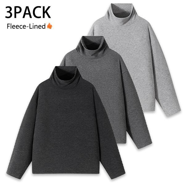 3-Pack Men’s Fleece-Lined High-Neck Long-Sleeve Top, Loose Fit, Soft and Warm for Everyday Layering