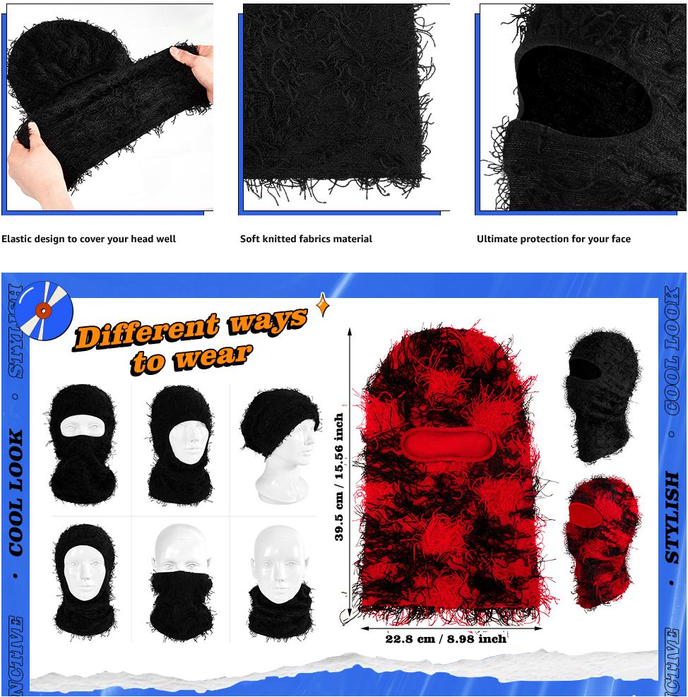 JointlyCreating Distressed Windproof Balaclava Ski Mask for Men and Women - Knitted Full Face Mask Cold Weather Head Cover Winter Breathable Elastic