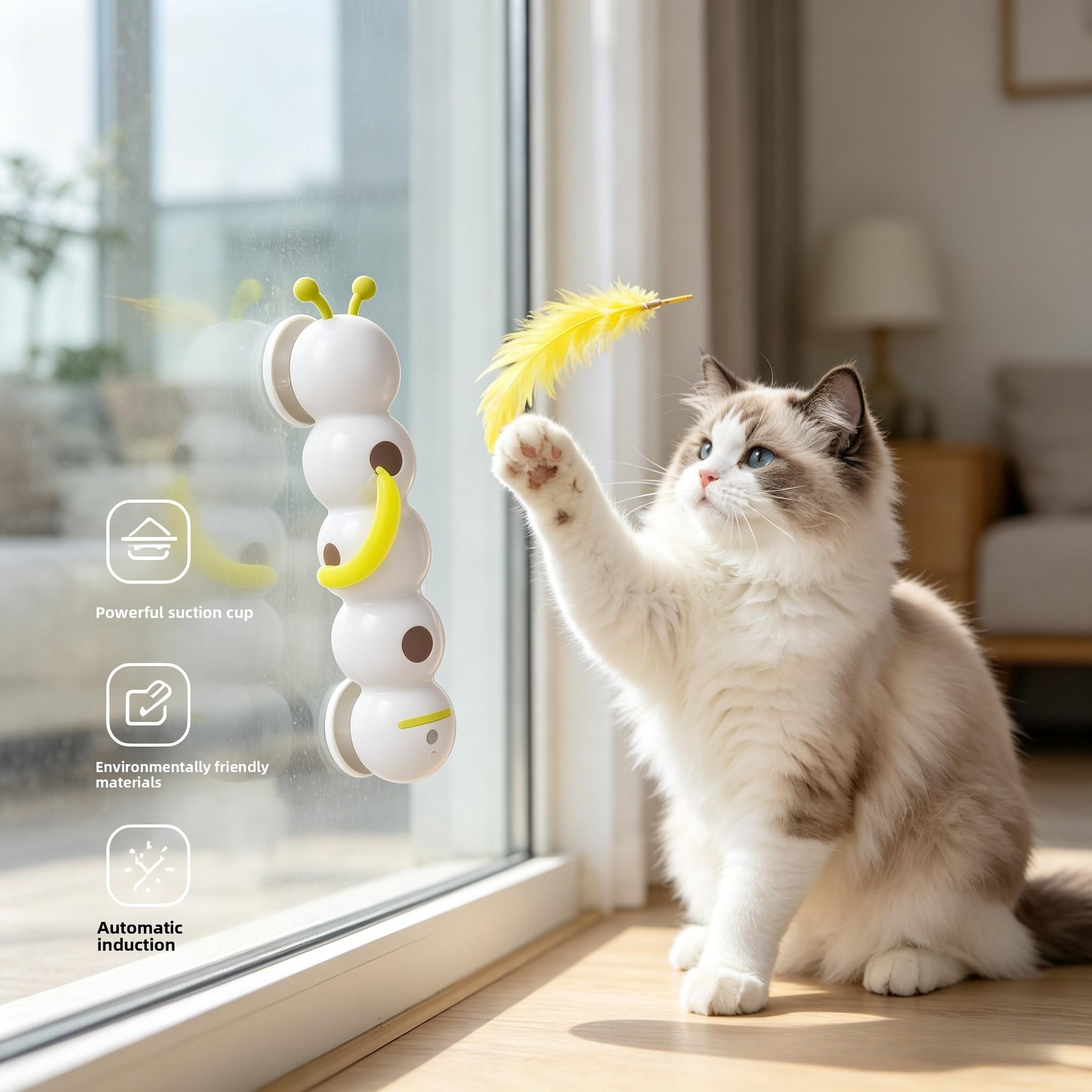 New pet interactive toy - Caterpillar Automatic Feather Smart Suction Cup Self-Entertaining Stick Cat Toy Cat Stuffer