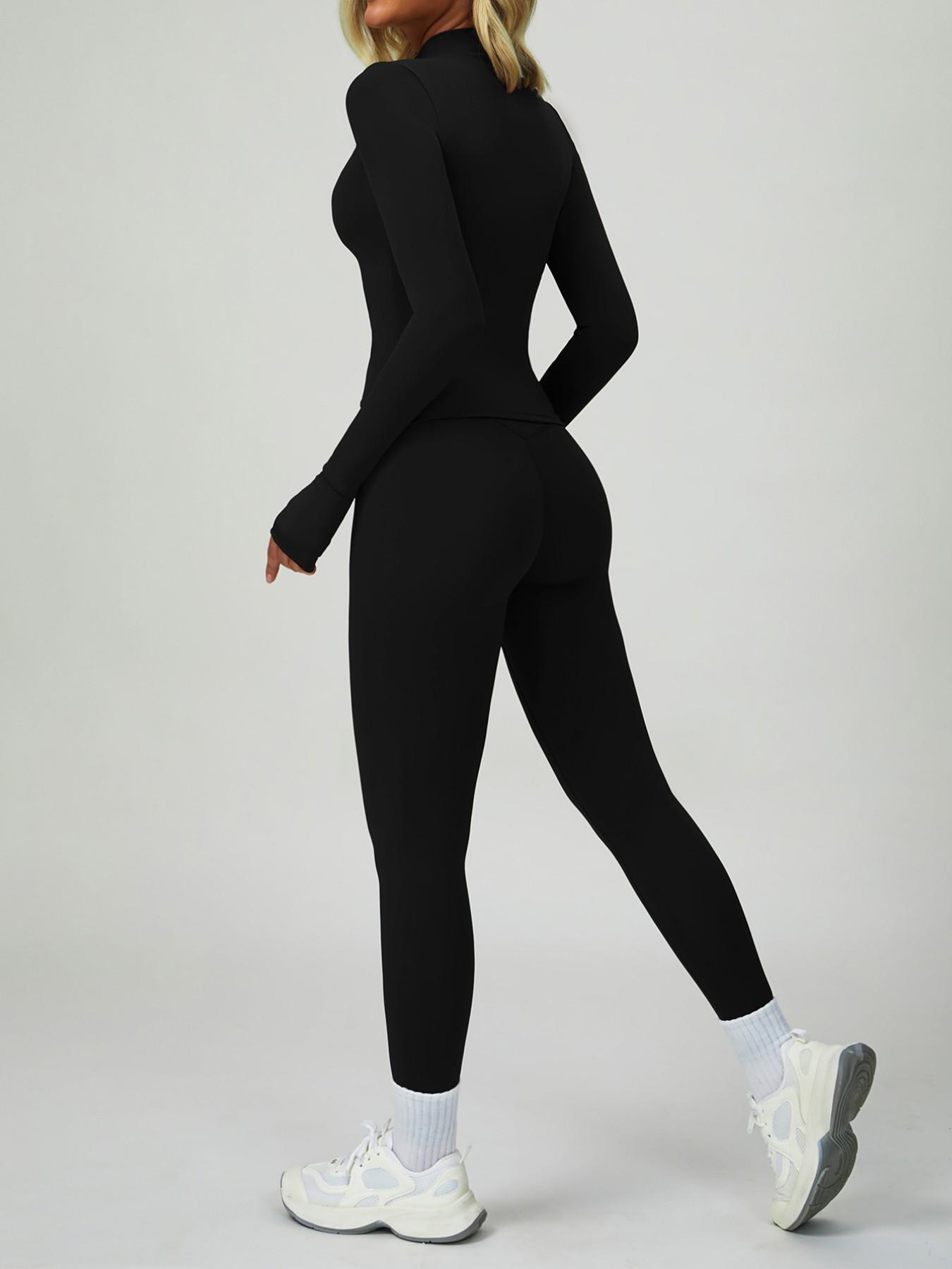 Women's High Waist Zipper Long Sleeve Yoga Pants Set, Elastic and Comfortable, Casual Wear for Daily, Fitness Running Cycling, Sportswear, Gym Outfit