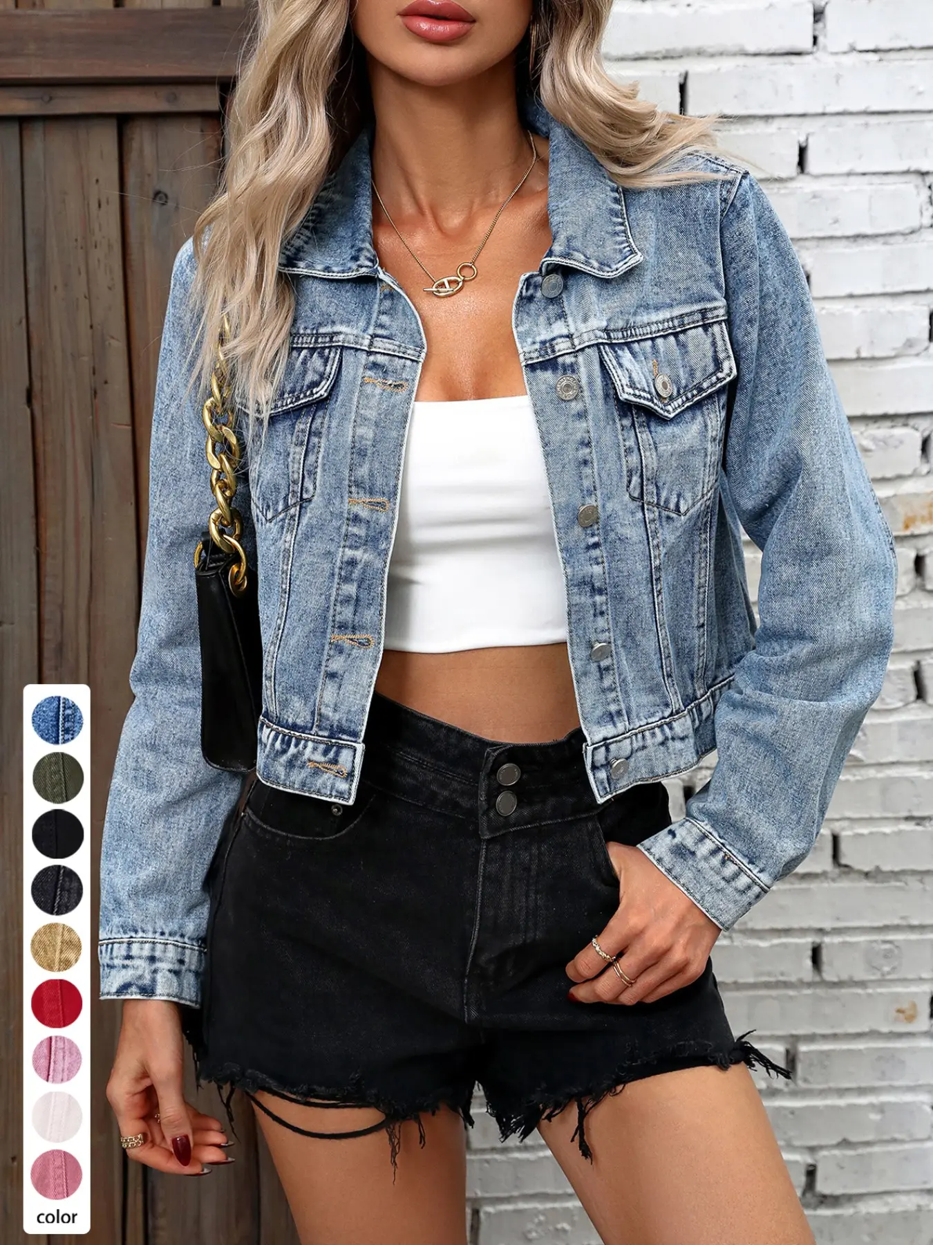 Women's Vintage Short Denim Jacket, Single Button Long Sleeve Denim Top, Casual Daily Wear, Stylish Short Denim Outerwear