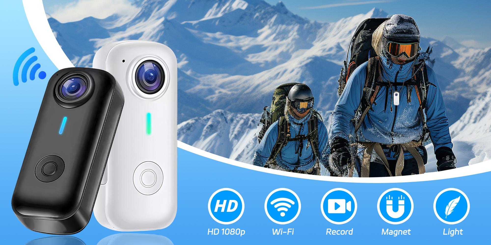 Thumb Action Camera, 1080P Mini Body Camera with Audio & Video Recording, Portable POV Pocket Camera, WiFi Connectivity, Wireless Vlog Camera, Hands-Free Sports DV with Magnetic Lanyard, Ski Camera
