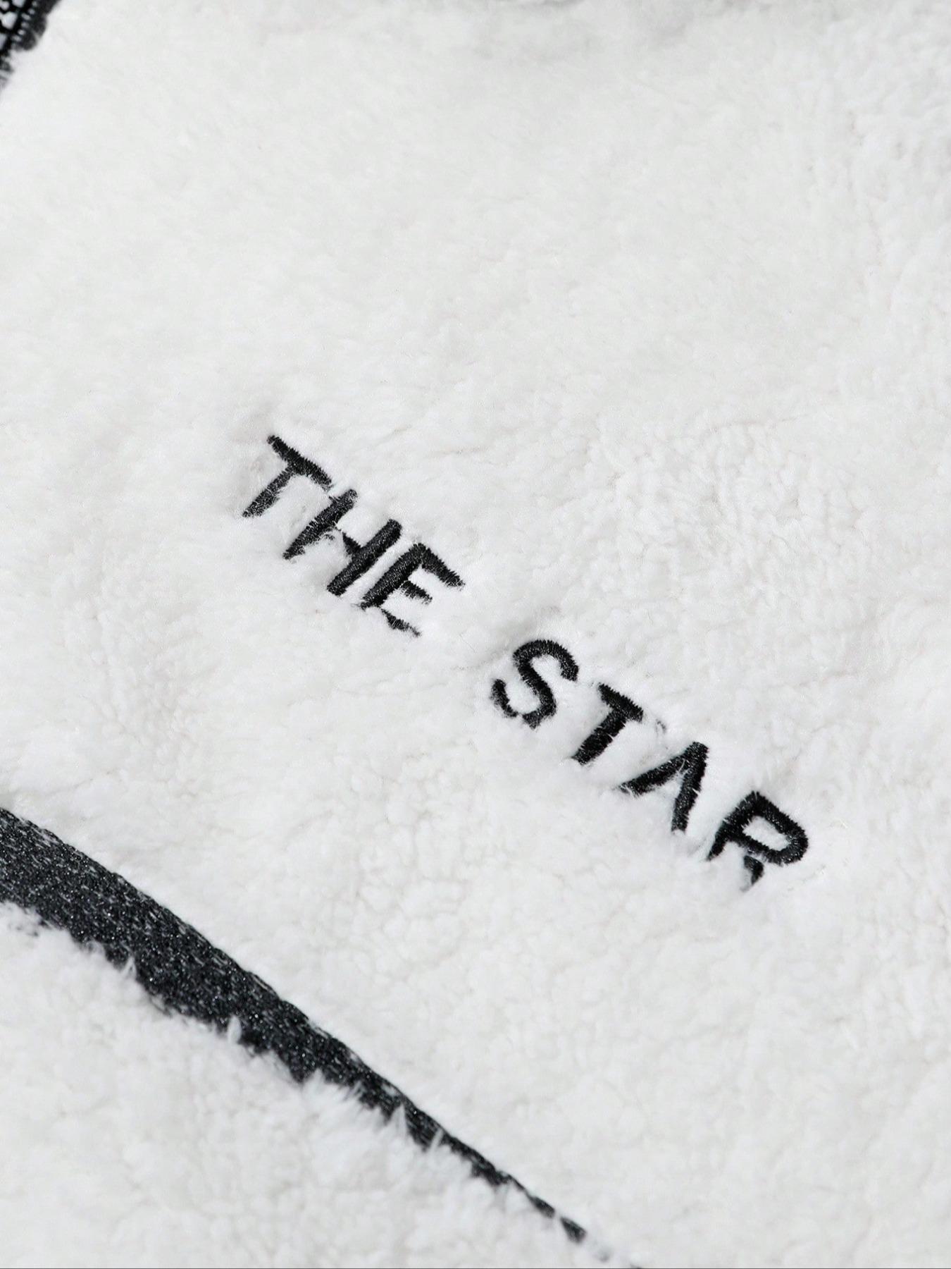 Men's Faux Fur Jacket with Star Pattern, High Durability, Y2K, Full Sleeve Design, Long Sleeves, Front Zipper, Casual Commuter Wear, Gift for Him