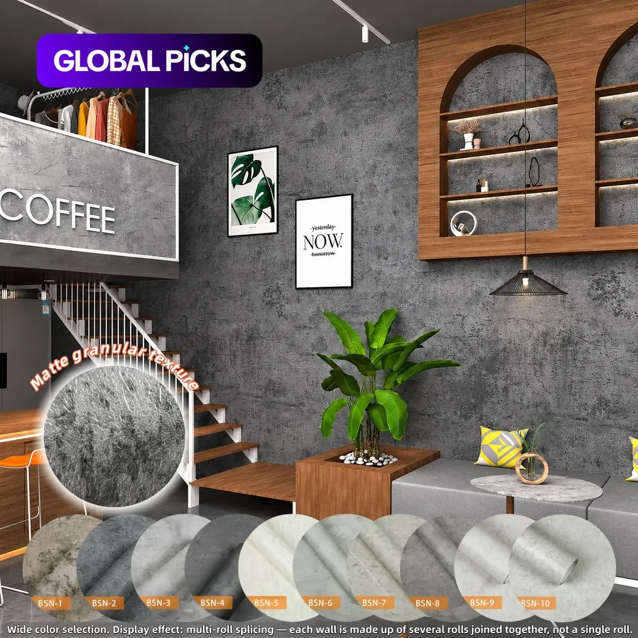 Concrete Wallpaper, 1 Count Wall Sticker, Modern Concrete Wallpaper for Bedroom, Removable Self-adhesive Interior Wall Mural, Peel & Stick Textured Tile Sticker, Home Decor