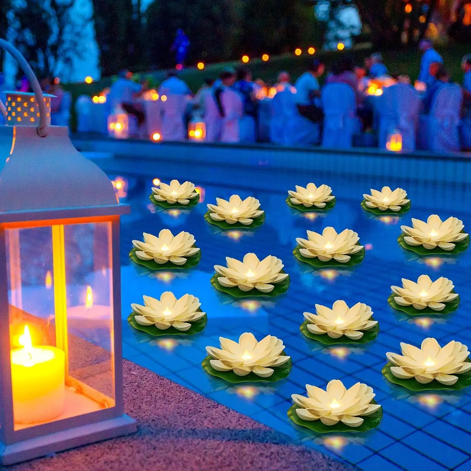 36 Pcs Floating Lotus LED Lights, 5.91 Inch, White Artificial Lily Pads, Battery Operated Waterproof Lanterns for Pool Pond Garden Party Decor