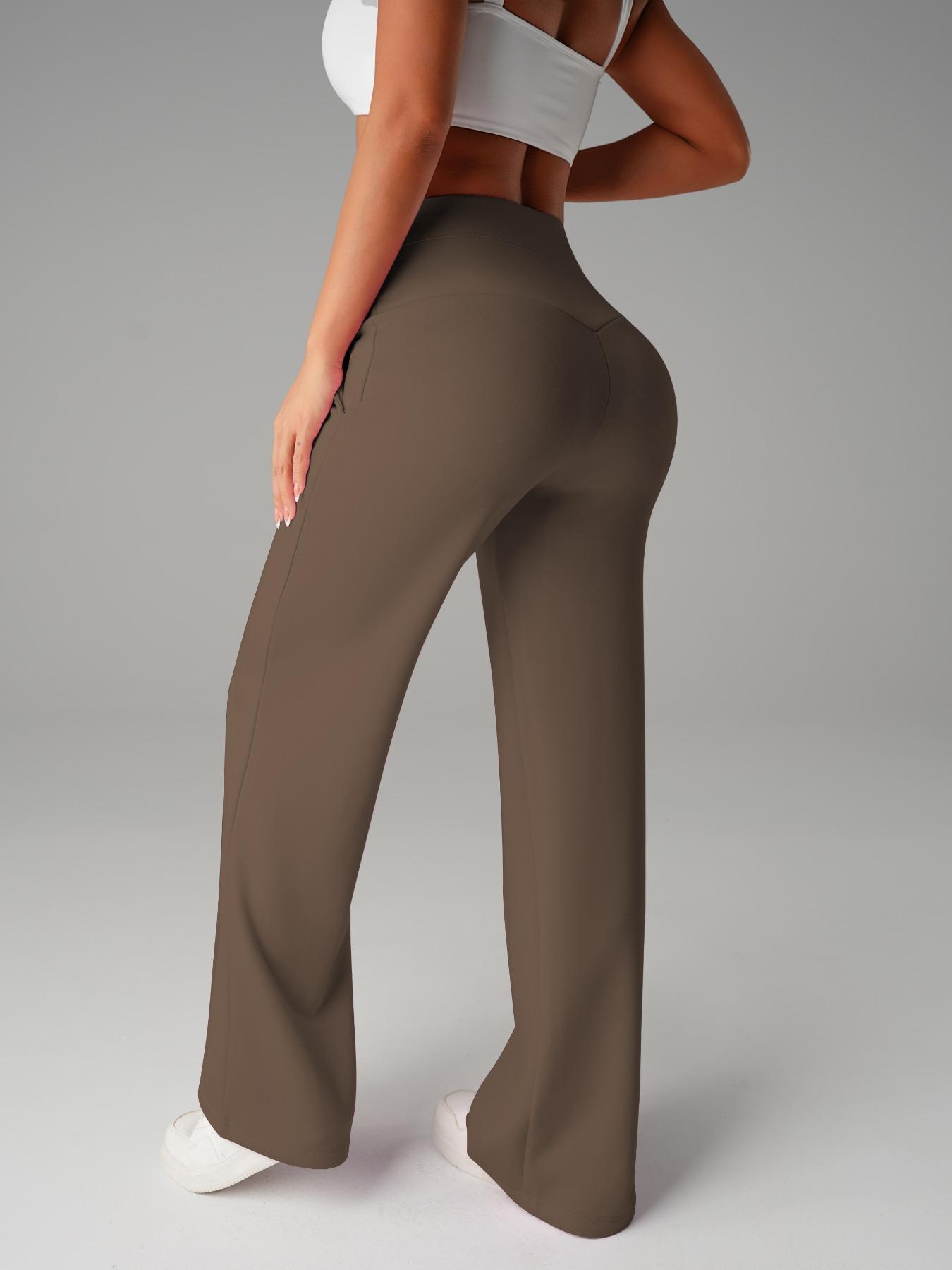 Women's Plain Loose Straight Leg Pants, Wide Leg High Waisted Athletic Sporty Casual Sweatpants with Pockets, Comfortable Daily Wear [Fits Small - Size Up Recommended]