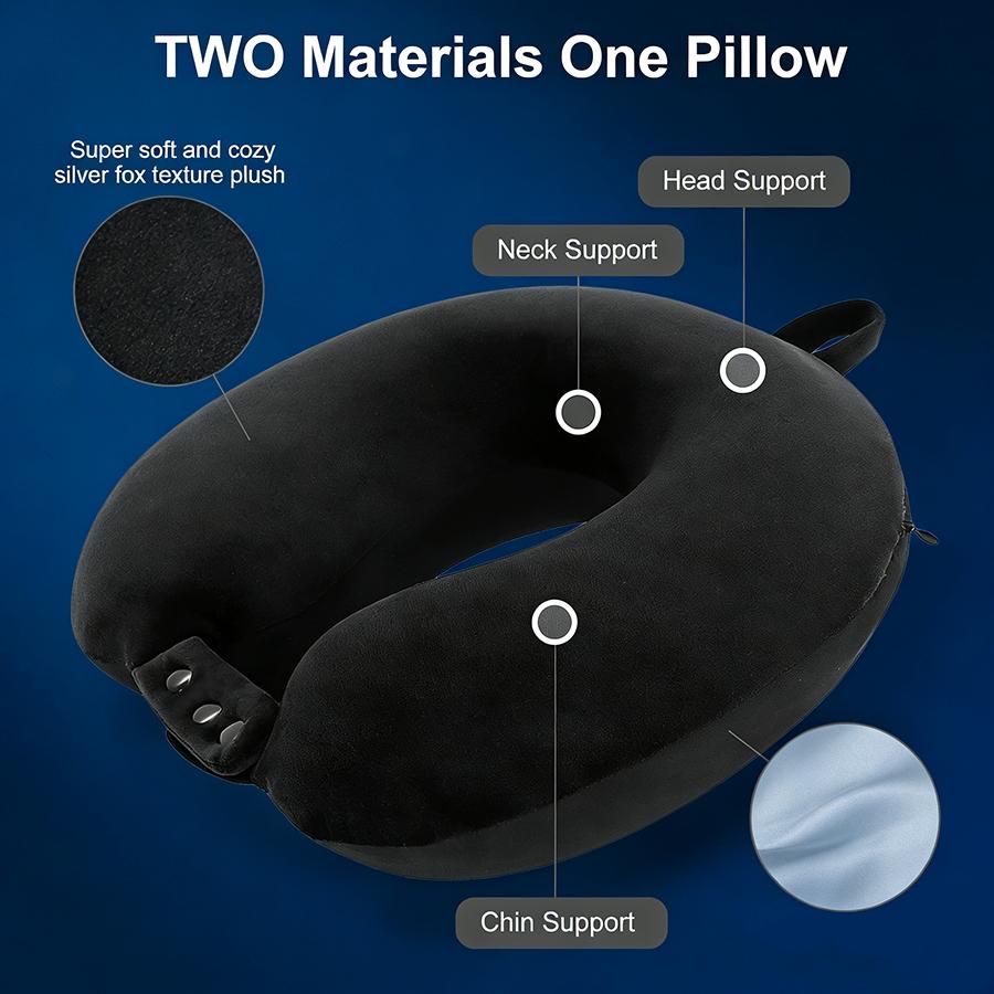 U Shaped Neck Support Travel Pillow, Adjustable Soft Headrest with Zipper Pouch for Flight, Car and Daily Home Use