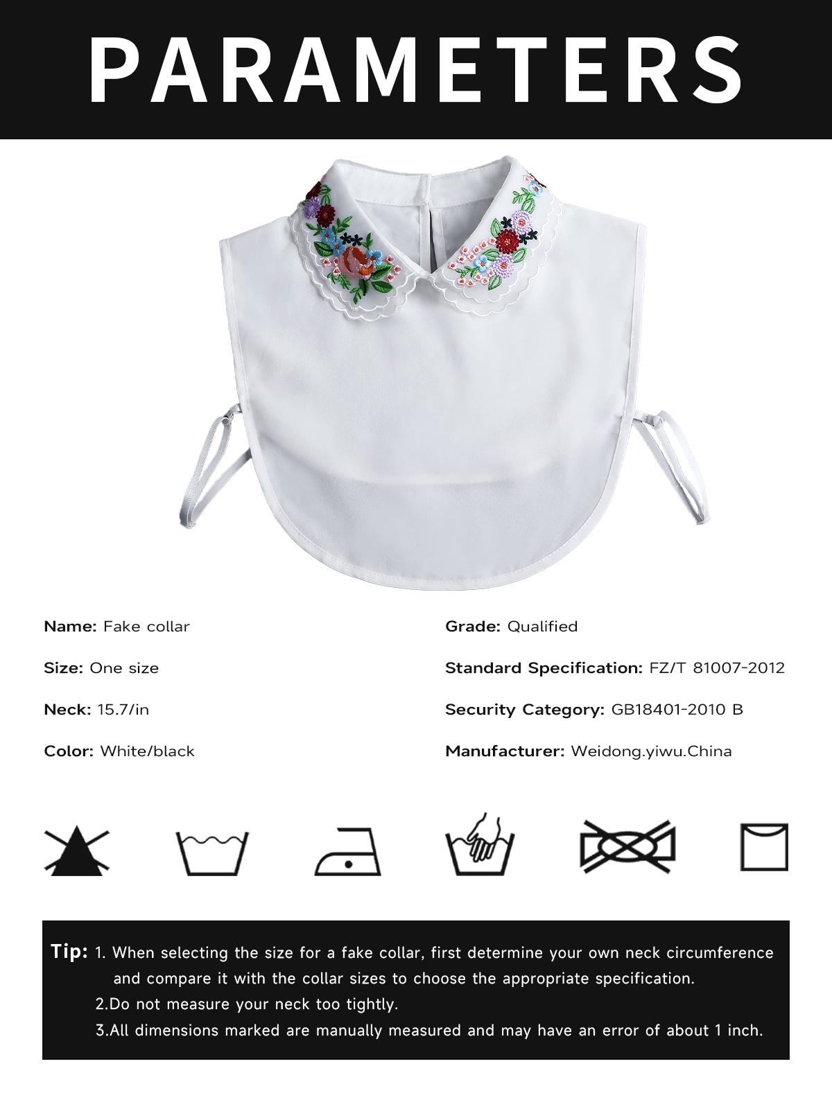Embroidery Fakes Collar Women Cotton Detachable White Collar Dickey Half Shirts, Detachable White Collar One Size Can Be Paired With Various Jackets Suitable For Business, Gatherings, And Various Occasions Not Deformed And Easy To Clean
