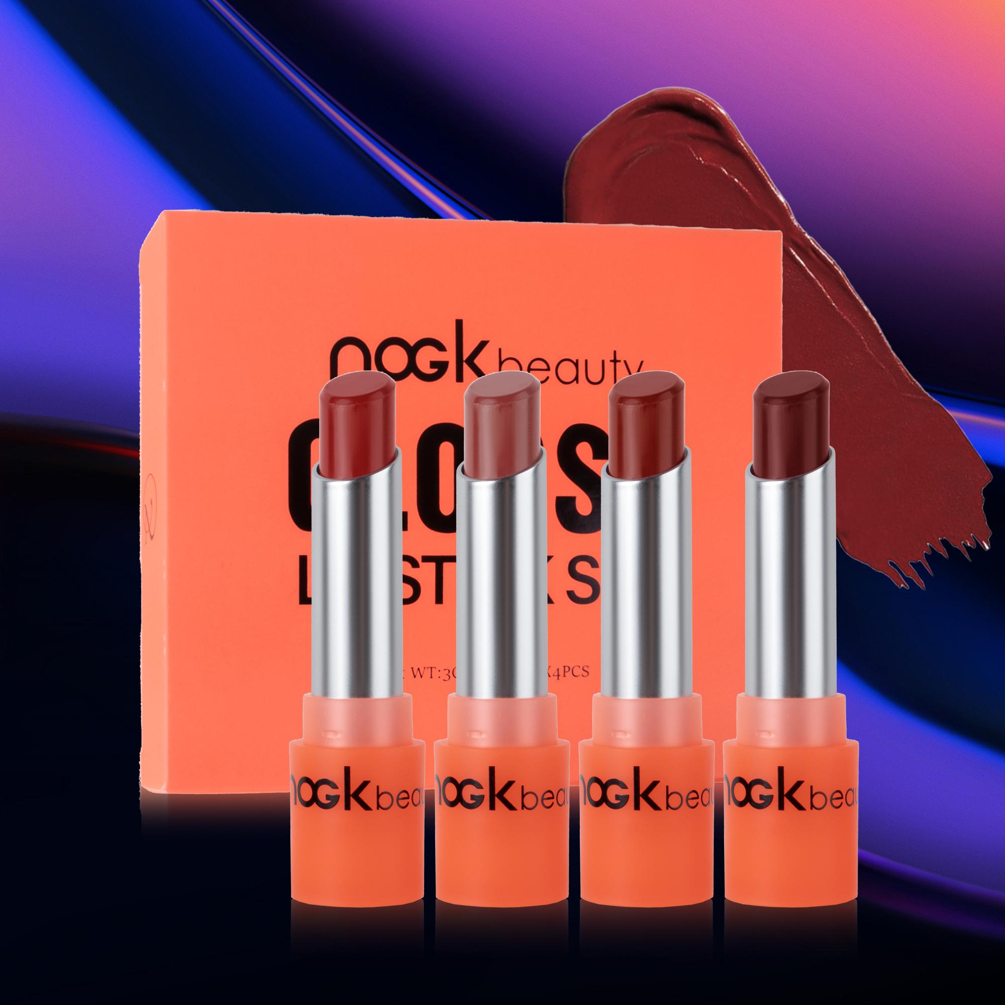 4 Packs Glossy lipstick set,Moisturizing lipstick fluorescent personalized lipstick set