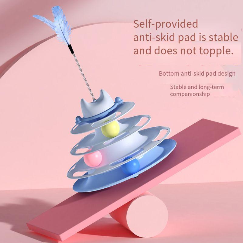 Three-Layer Cat Turntable Toy, Indoor Cat Educational Game Track Tower, Interactive Ball Toy, Three-Color Exercise Game