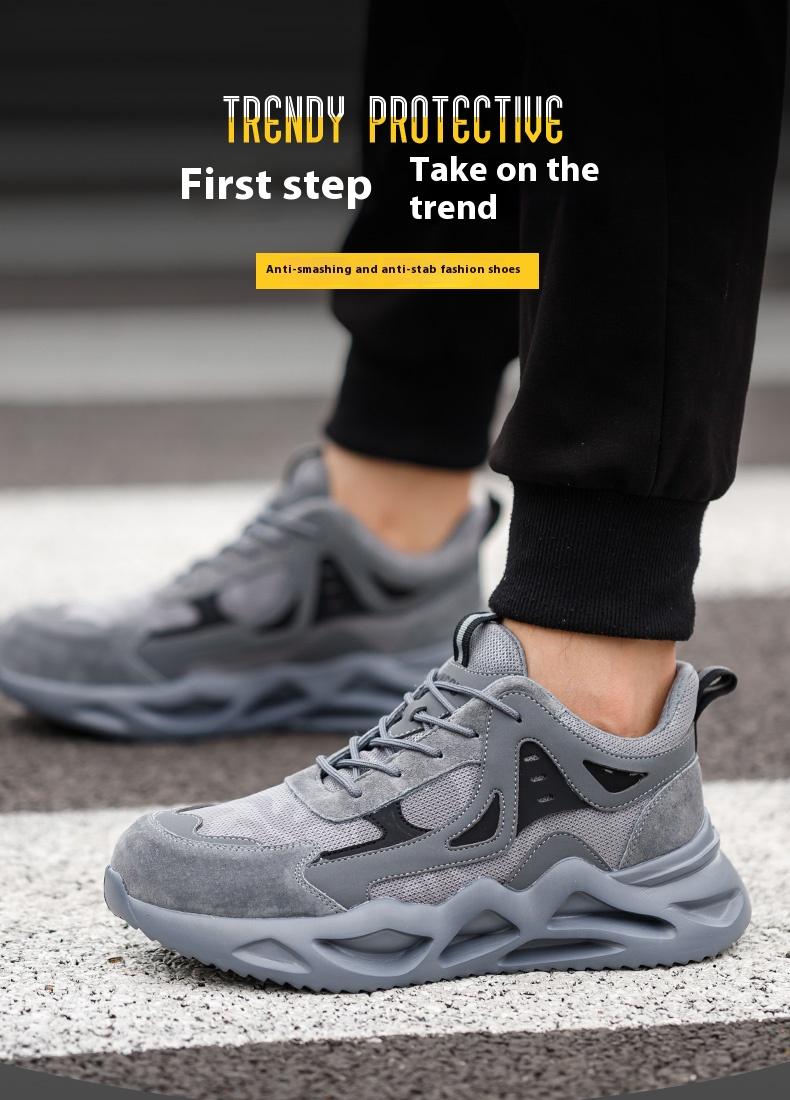 Not Afraid to Smash Men's Steel Toe Sports Non-Slip Work Shoes Grey Closed Breathable Mesh Anti-Smashing Anti-Piercing Shock-Absorbing Wear-Resistant Soft & Light Father's Day Gift Worker Footwear