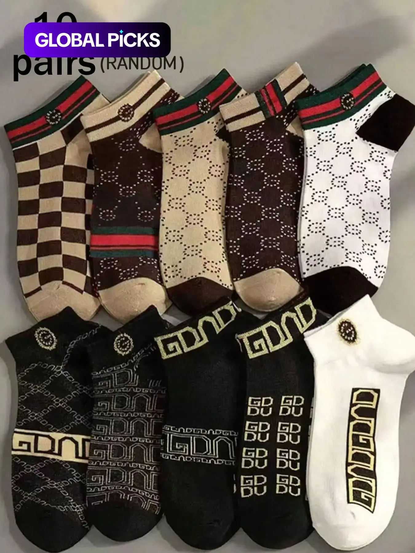 10 Pairs (Random) Sock Set Soft Comfortable Mixed Color Short Socks Women, Letter Print Socks, All Season Socks, Spring Summer Style, Casual Daily Wear, Casual Comfy Socks, Unisex, Random Shipping