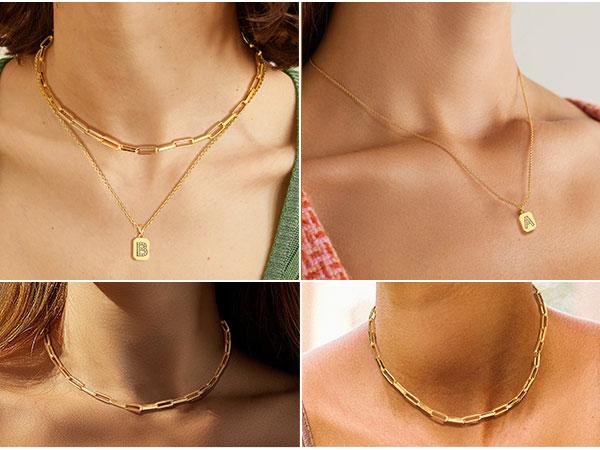 FindChic A-Z 26 Letters Double Layer Choker Necklace Set Alphabet Initial Name Lariat Chain Minimalist Pendant Seperated Chain Everyday Jewelry For Women