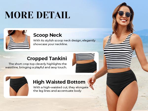 Tempt Me Women Two Piece Tankini Swimsuits - Crop Swim Top with High Waisted Bottom Tummy Control Bathing Suits Swimwear