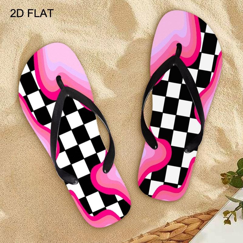 2026 Summer New Women'S Flip Flops, Open Toe, Flat Heel, Minimalist Style, Multiple Colors&Sizes Available, Dry Clean, All - Season, Perfect for Mother'S Day, Easter, Holiday Gift, Wavy Pink Purple Shapes, Modern Vibrant Design, Women Shoes