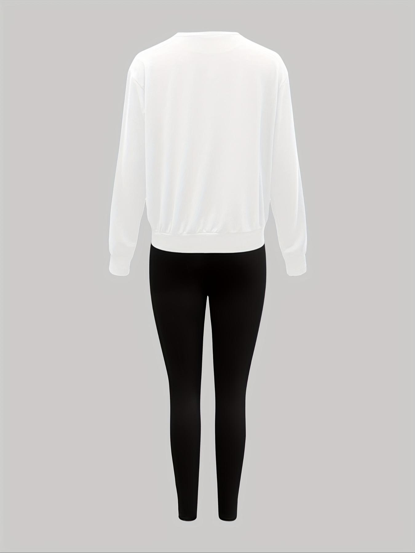 Women's Nyc Letter Print Sweatshirt Set, Track Pants Set, Round Neck Long Sleeve Top, Fitted Bottoms, Casual Fall & Winter, Holiday Sale