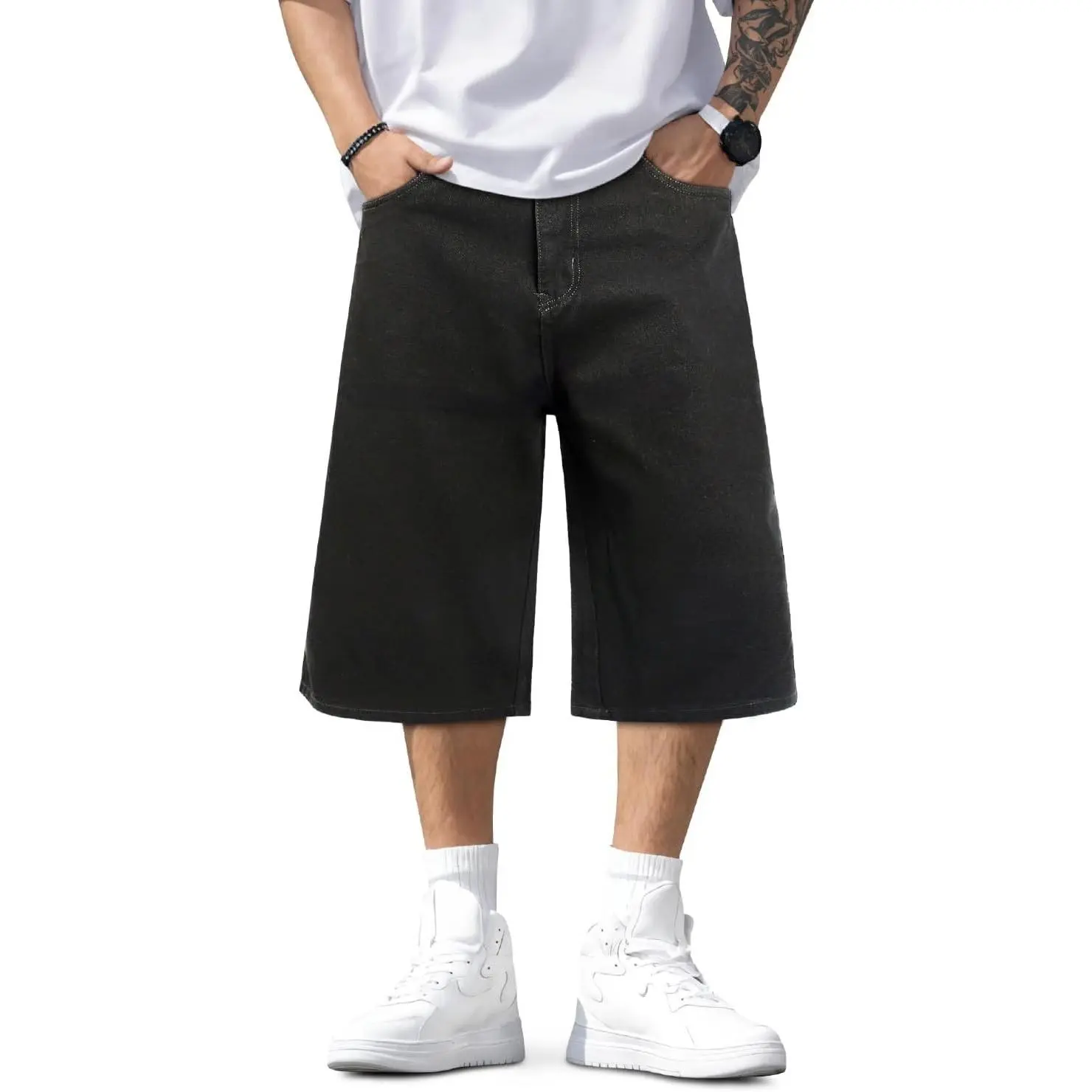 Men's Baggy Denim Jorts Y2K Streetwear Loose Fit Hip Hop Skateboard Shorts(Gift)