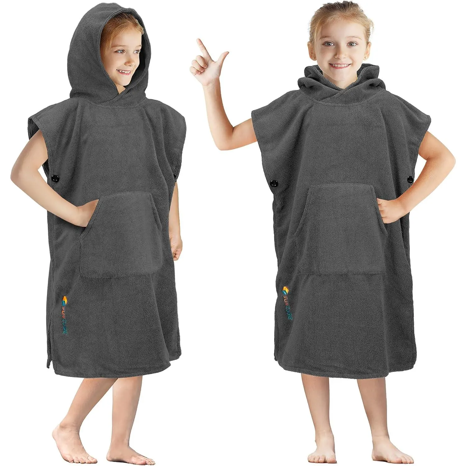 Kids Microfiber Hooded Changing Robe Surf Poncho - Compact Bathroom Towel for Beach Trips, Boys and Girls Swim Use