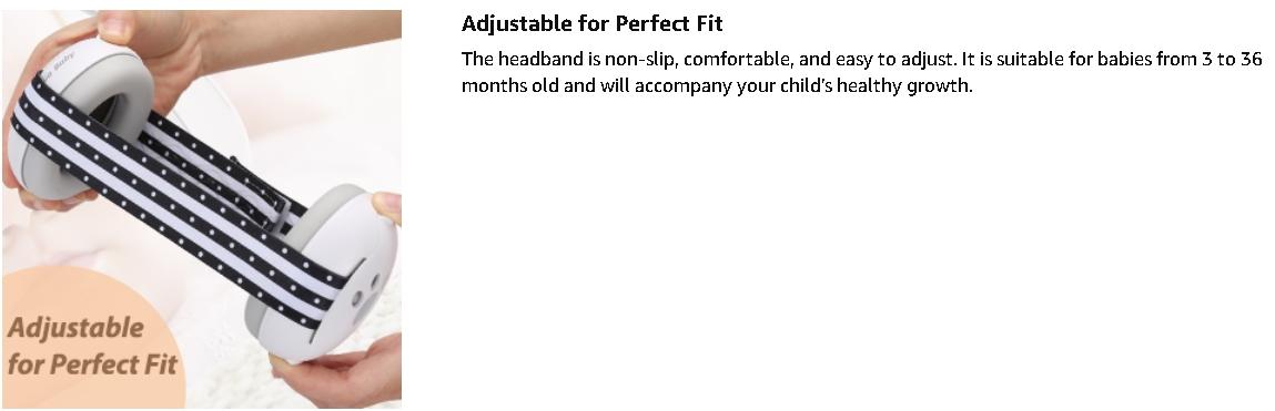 Baby Noise Cancelling Ear Muffs, 26db Hearing Protection, Adjustable Anti-Slip Headband, Sleep Improvement, Airplane Travel, Suitable for Infants