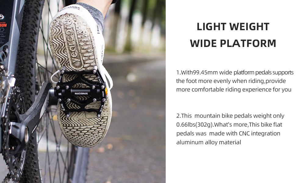 ROCKBROS Lightweight Aluminum Alloy Bike Pedals with Wide Platform Grip