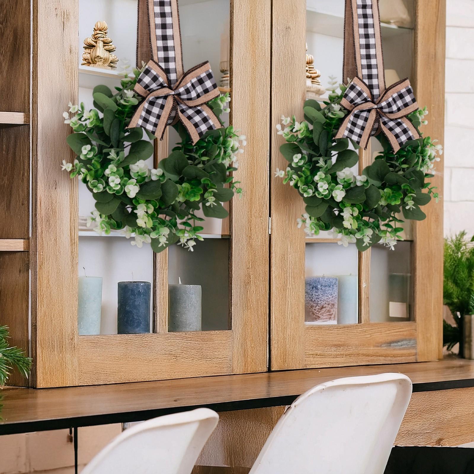 2 Piece Bowknot Artificial Eucalyptus Leaf Wreath Hanging Decoration, Decorative Floral Garland for Home & Party Use