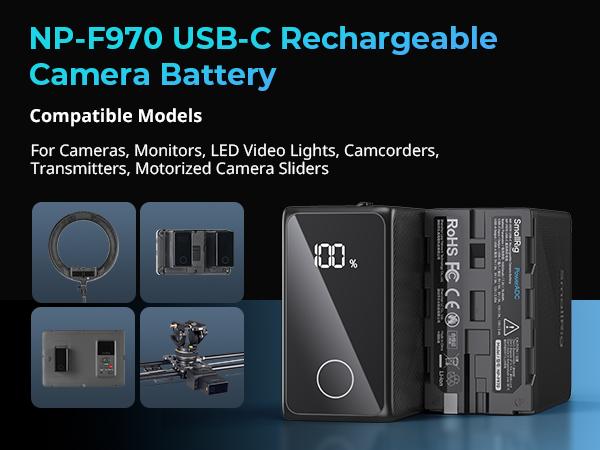 SMALLRIG NP-F970 Battery 10500mAh USB-C Replacement Battery for Sony NP-F970 F750 F550, PD 36W Fast Charging, 3.5H Full Charged, with OLED Screen for Monitor, LED Video Light, Camcorder, Black - 4469