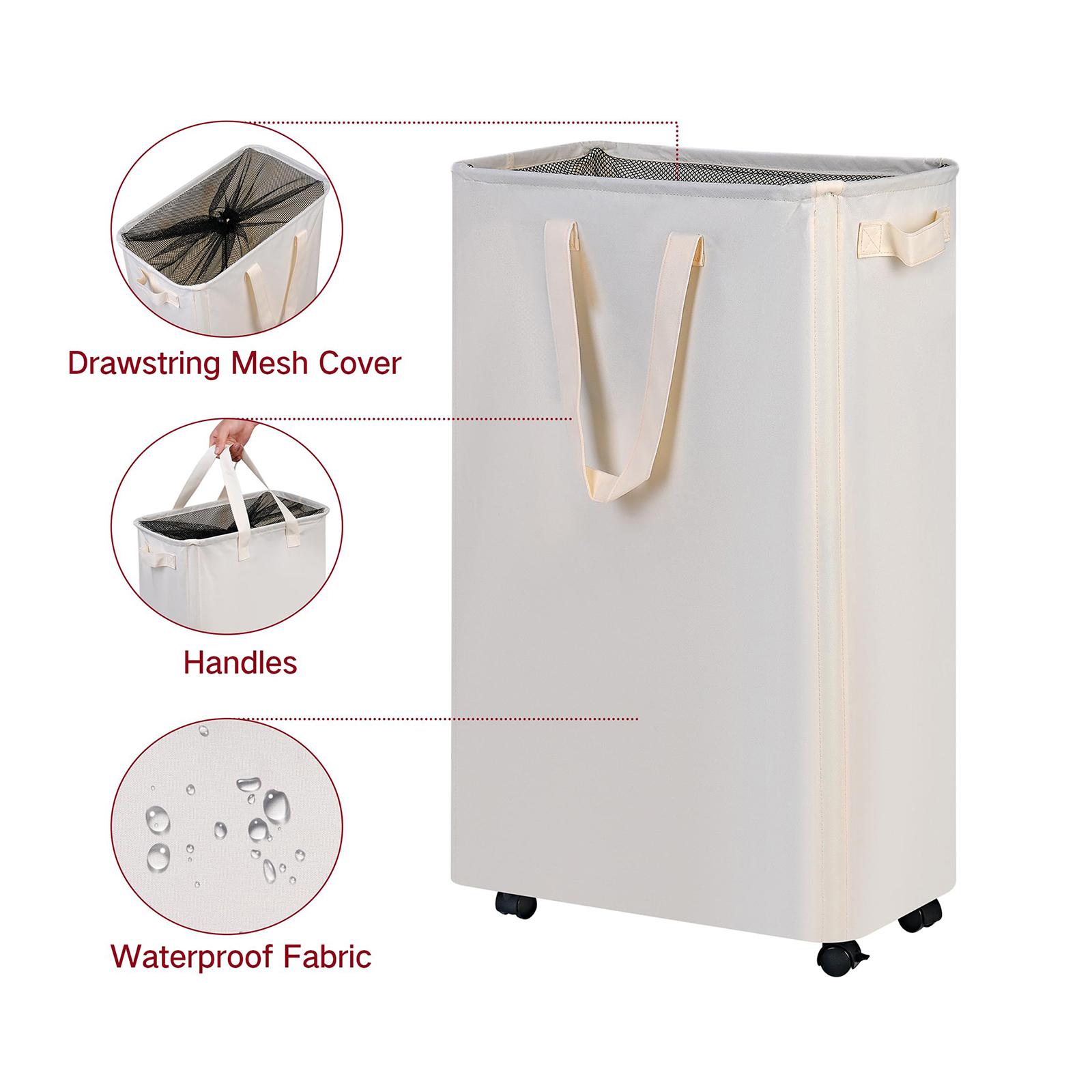 Slim Laundry Hamper with Wheels, Small Rolling Laundry Basket with Handle for Small Spaces, Tall Dirty Clothes Hampers for Dorm, Bathroom and Bedroom, 75L