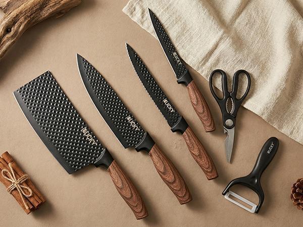 6Pcs Kitchen Chef Knife Set, Slicing Knife, Scraper And Scissors, High Carbon Stainless Steel Super Sharp, with Anti-stick Ergonomic Wooden Handle, Professional Chef's Knife Set, Suitable for Family Travel, Gift Box Set#fathersdaygift