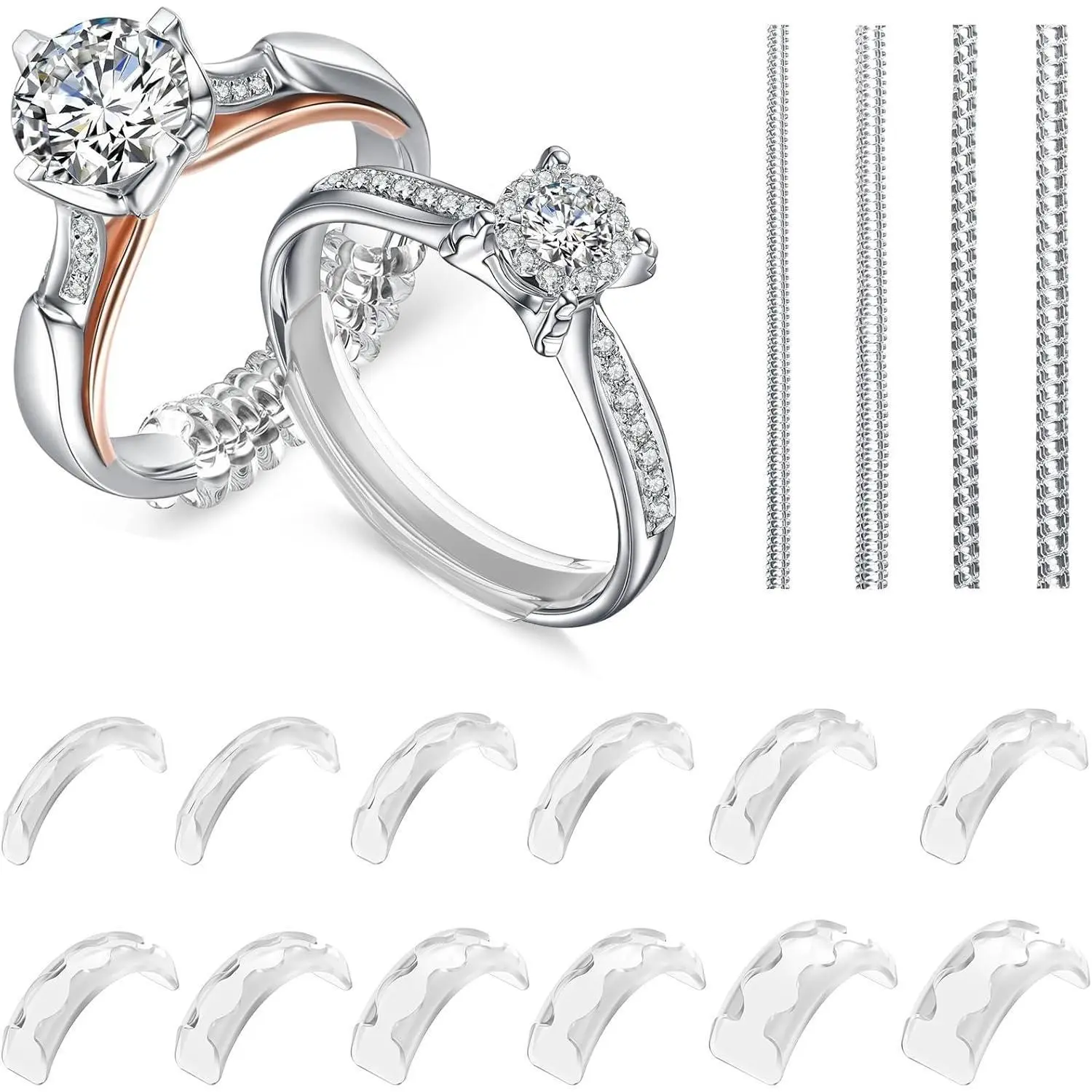 Eiito ring sizessrs for Loose Rings, 16 Pack Ring Guards for Loose Rings, Reduce by 0.5-1 sizes without Resizing, Fits Bands 1-8mm, Invisible Design for Women and Men, 2 Styles Insert and Spiral