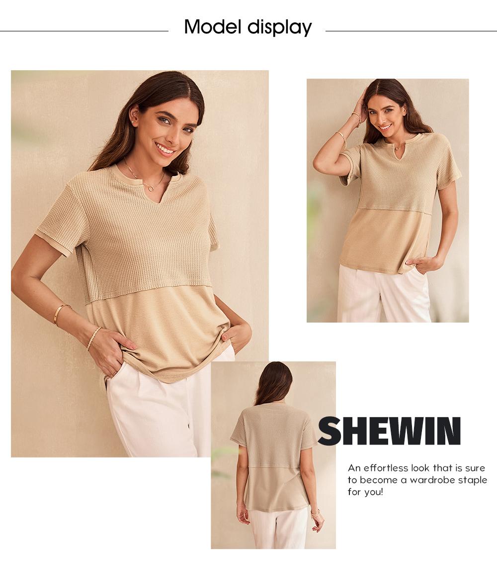 Shewin 2026 Spring/Summer Cozy Oversized Waffle Knit V-Neck Top Women's Short Sleeve Pullover Winter Layering Plus Size for Daily Wear Beach Tee SpringStatements Shewin 2026 Spring/Summer Cozy Oversized Waffle Knit V-Neck Top Women's Short Sleeve Pullover Winter Layering Plus Size for Daily Wear Beach Tee SpringStatements