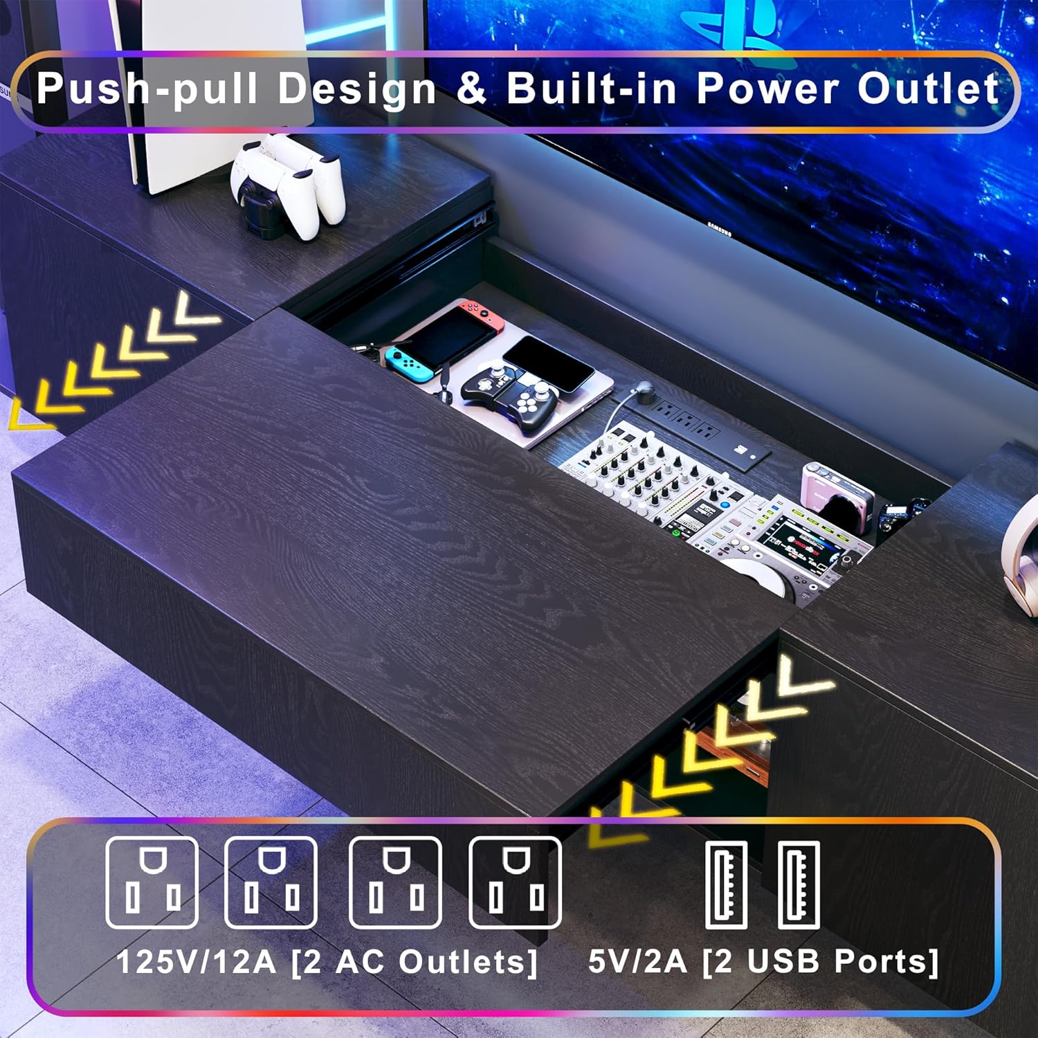 TV Stand for 75 inch TV, Entertainment Center with LED Light, Modern Wood TV Console with Texture Entertainment Stand with Highlight Storage Cabinet for TVs Up to 70-80" Black TV Stand for 75 inch TV, Entertainment Center with LED Light, Modern Wood TV Console with Texture Entertainment Stand with Highlight Storage Cabinet for TVs Up to 70-80" Black