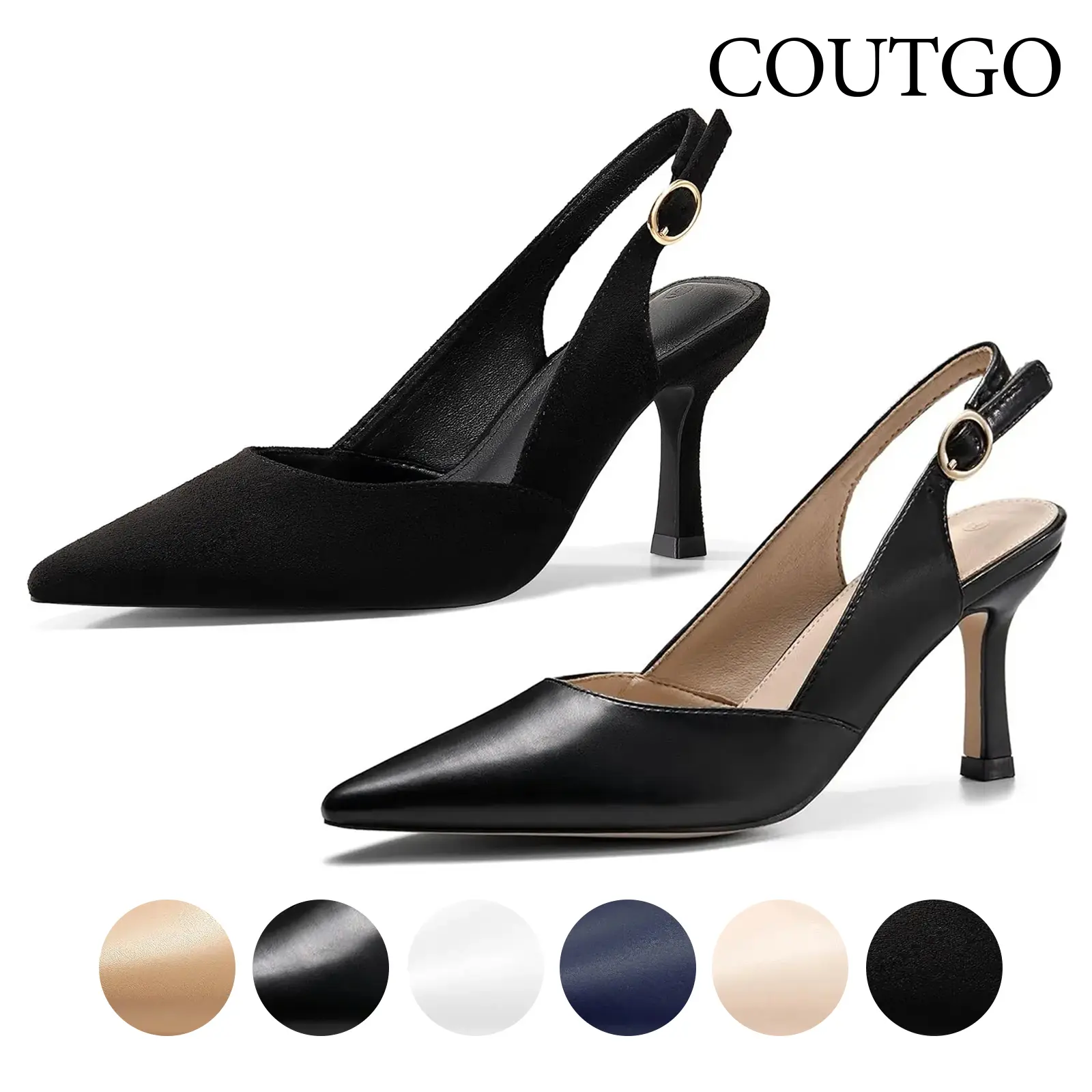 Coutgo Women's Slingback Kitten Heels Closed Pointed Toe Wedding Party Dress Pumps Shoes Business Footwear tiktokshopbacktoschool