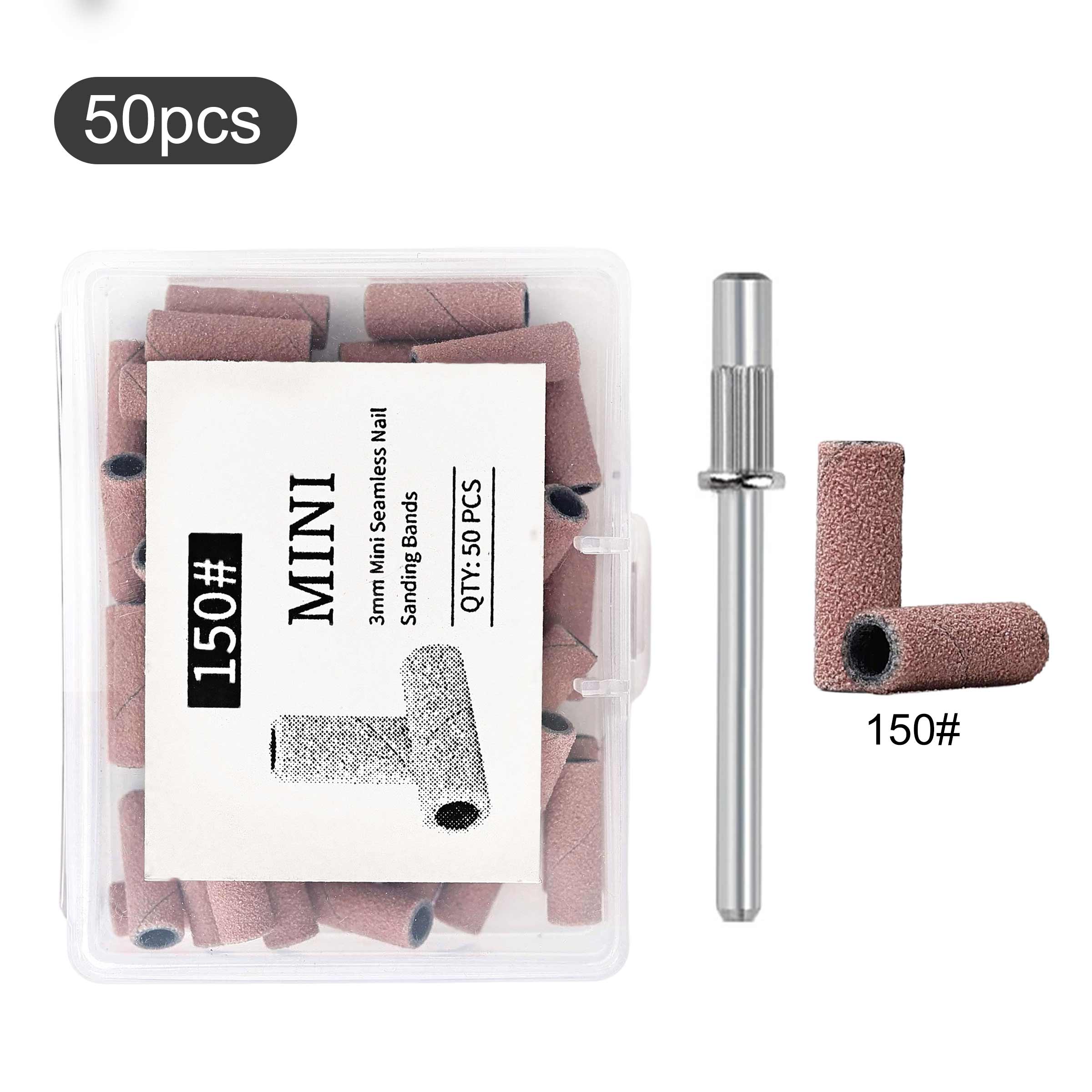 Nail Drill Bits Sanding Bands, 50/100pcs Coarse Fine 120/150/180/240 Grit, 3.1mm Mini Mandrel, Acrylic Nails Gel Manicures Pedicure