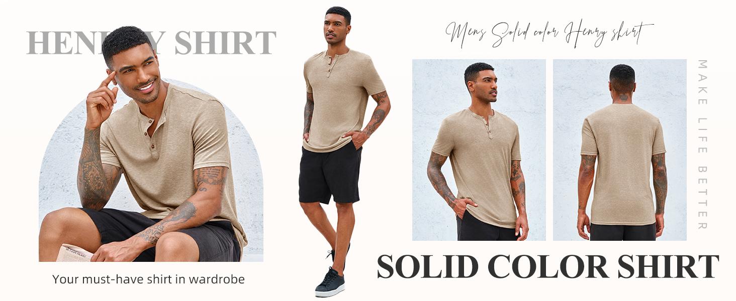 Runcati Men Short Sleeve Henley T-Shirt Casual Solid Color Button-up Henley Shirt V Neck Tee Tops