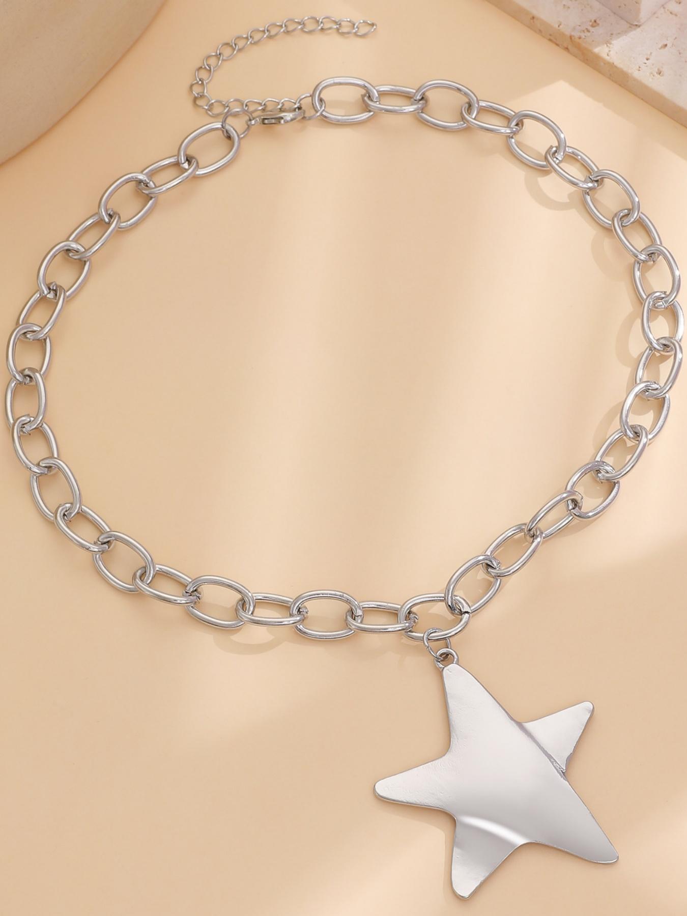 Trendy Geometric Star Pendant Necklace, Fashionable Unique Bold Star Collar Chain, Hot Selling Jewelry Accessory for Stylish