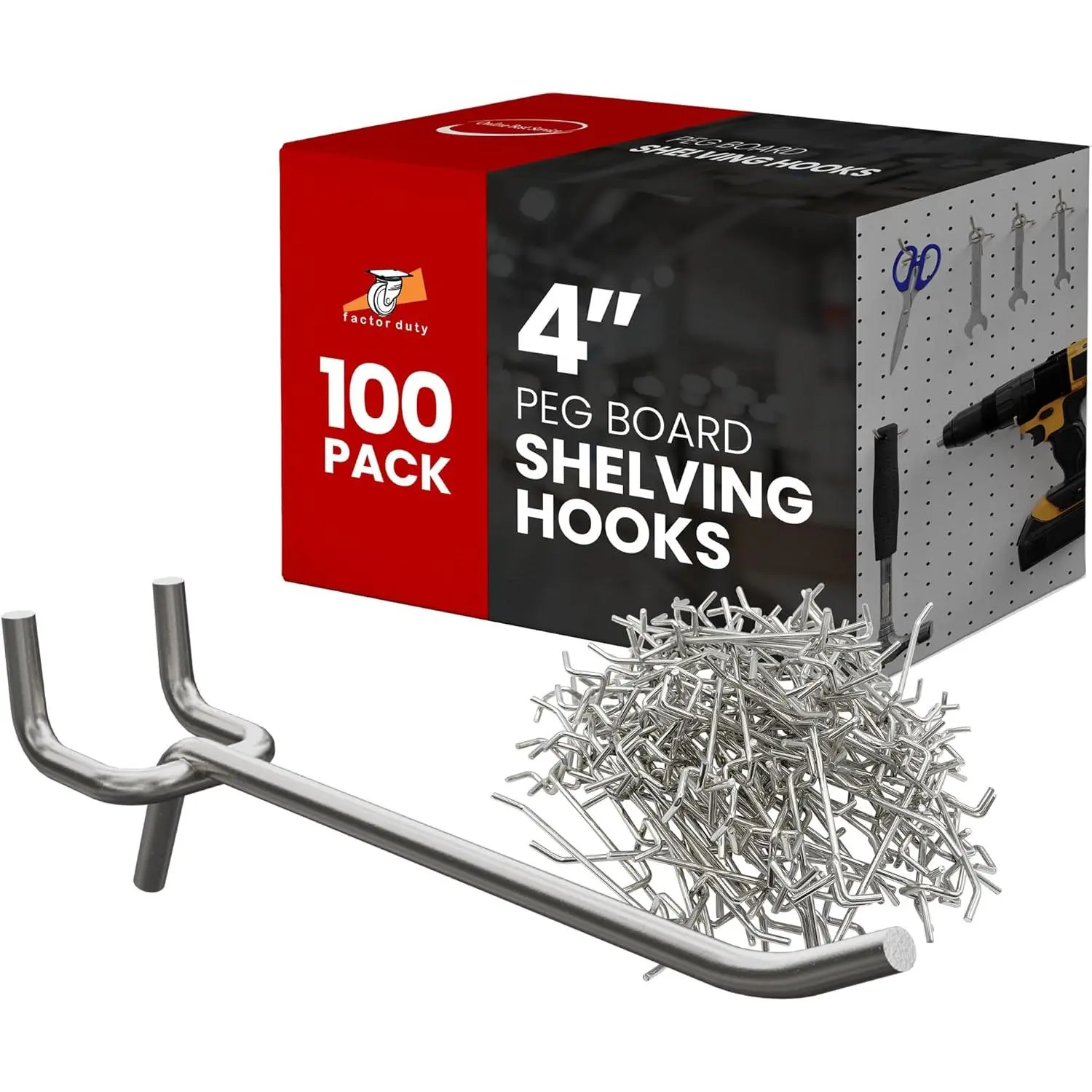 100 Pack PEG Board Pegboard Shelving Hooks 4" Length Metal
