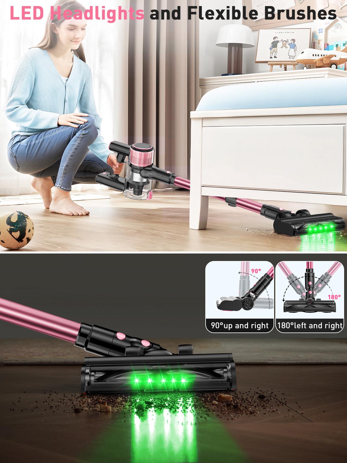 VICEASE Cordless Vacuum Cleaner, 450W 33Kpa, LED Display, Green LED, Anti-Tangle & 1.5L Dust Cup, Gift Box, 8-in-1 Vacuum for Hardwood Floor/Carpet/Pet Hair/Car/Gift