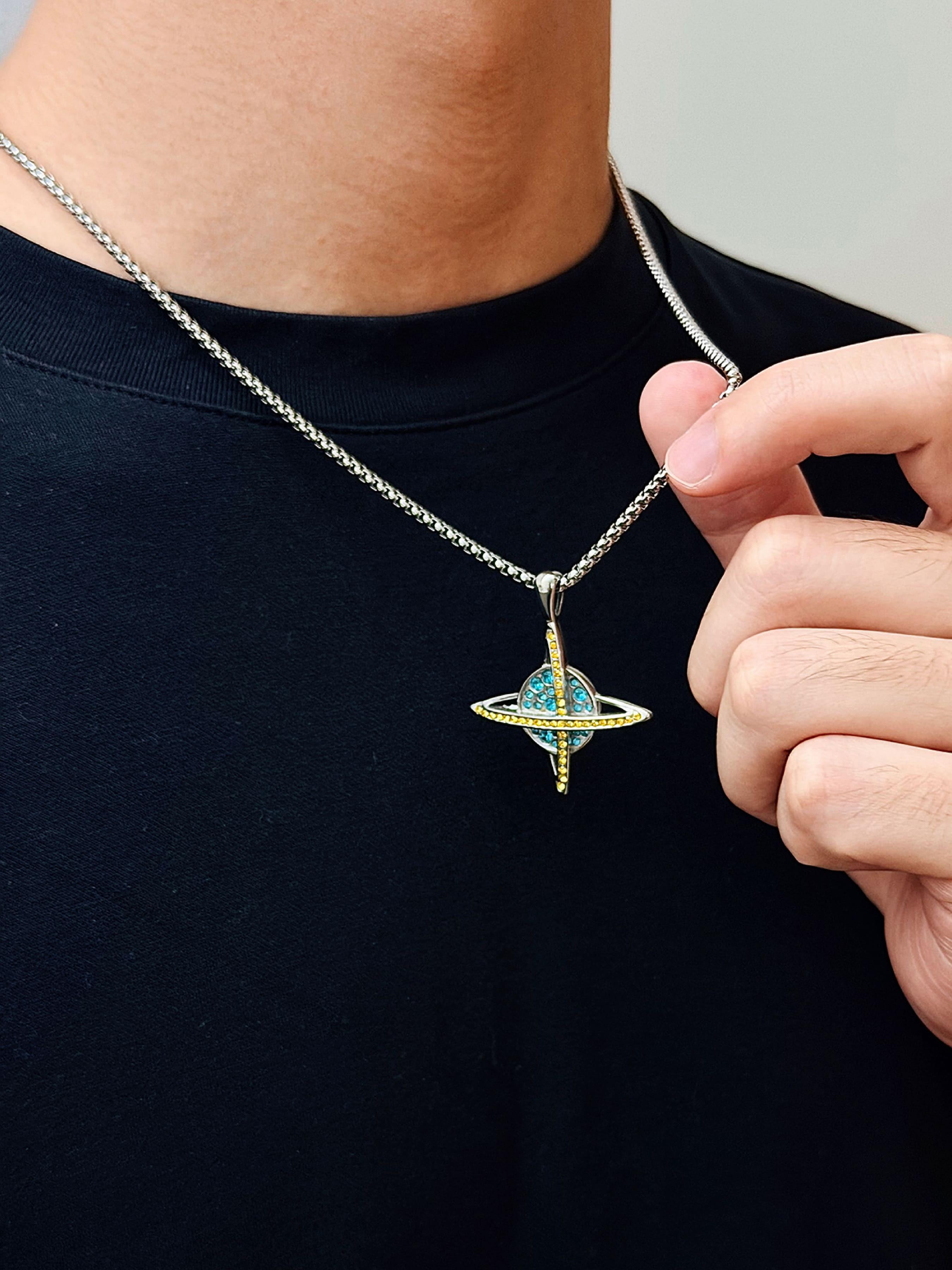 Trendy Hip Hop Universe Planet Pendant Necklace, Jewel Necklace, Unisex Zirconia Decorated Chain, Fashion Accessory for Any Occasion, Perfect Gift