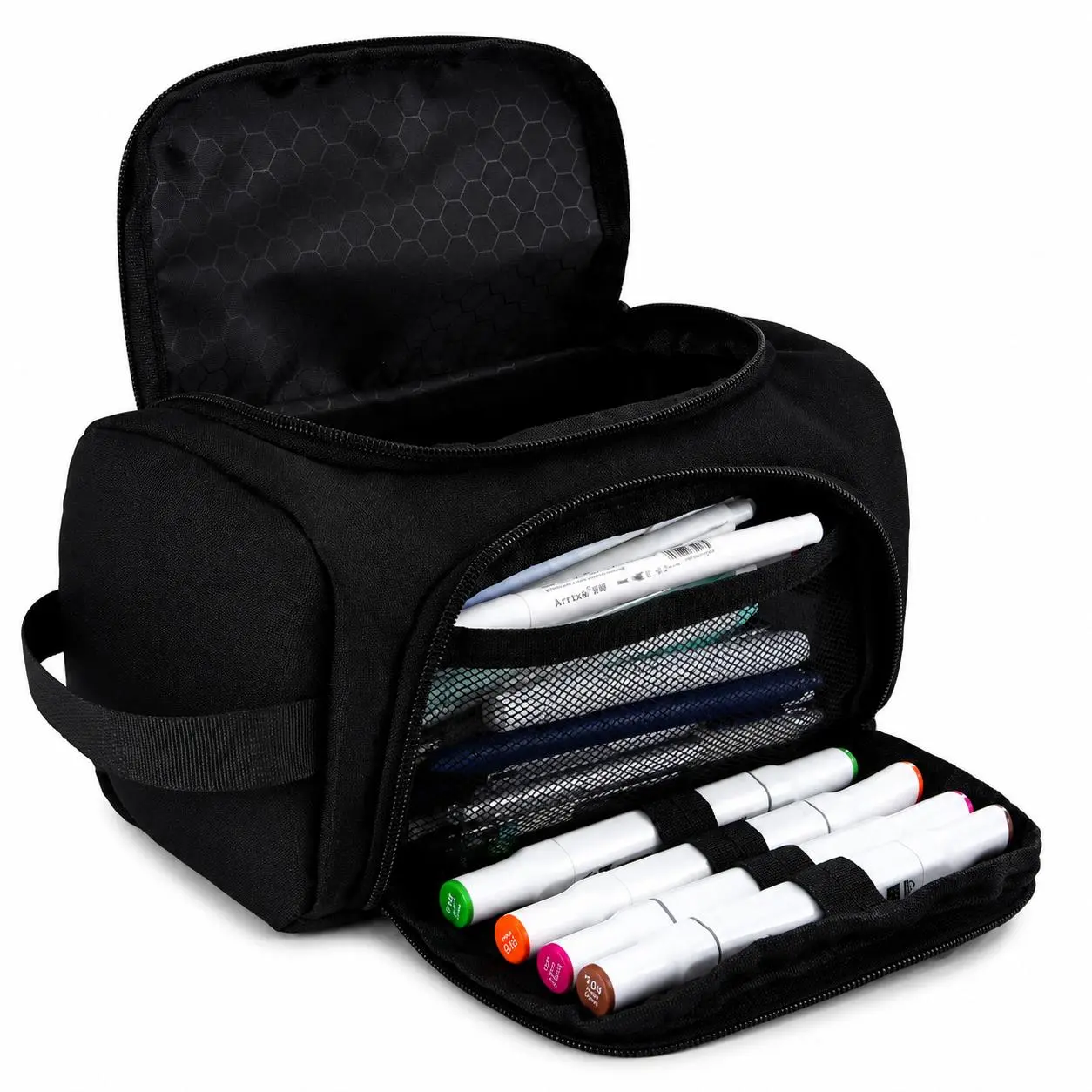 Durable Canvas Pencil Pouch - Lightweight Multi-Compartment Stationary Storage, Office Stationery Organizer with Zippered Main Pocket, Mesh Side Pockets, Smooth YKK Zipper, Ideal for Middle School Students