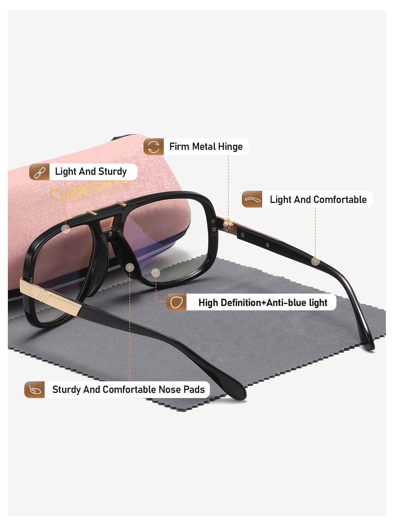 QueenSeven 1 Piece Unisex Exceptional Quality Full Frame Plano Glasses Easy To Wear Rectangular Frame Plano Glasses