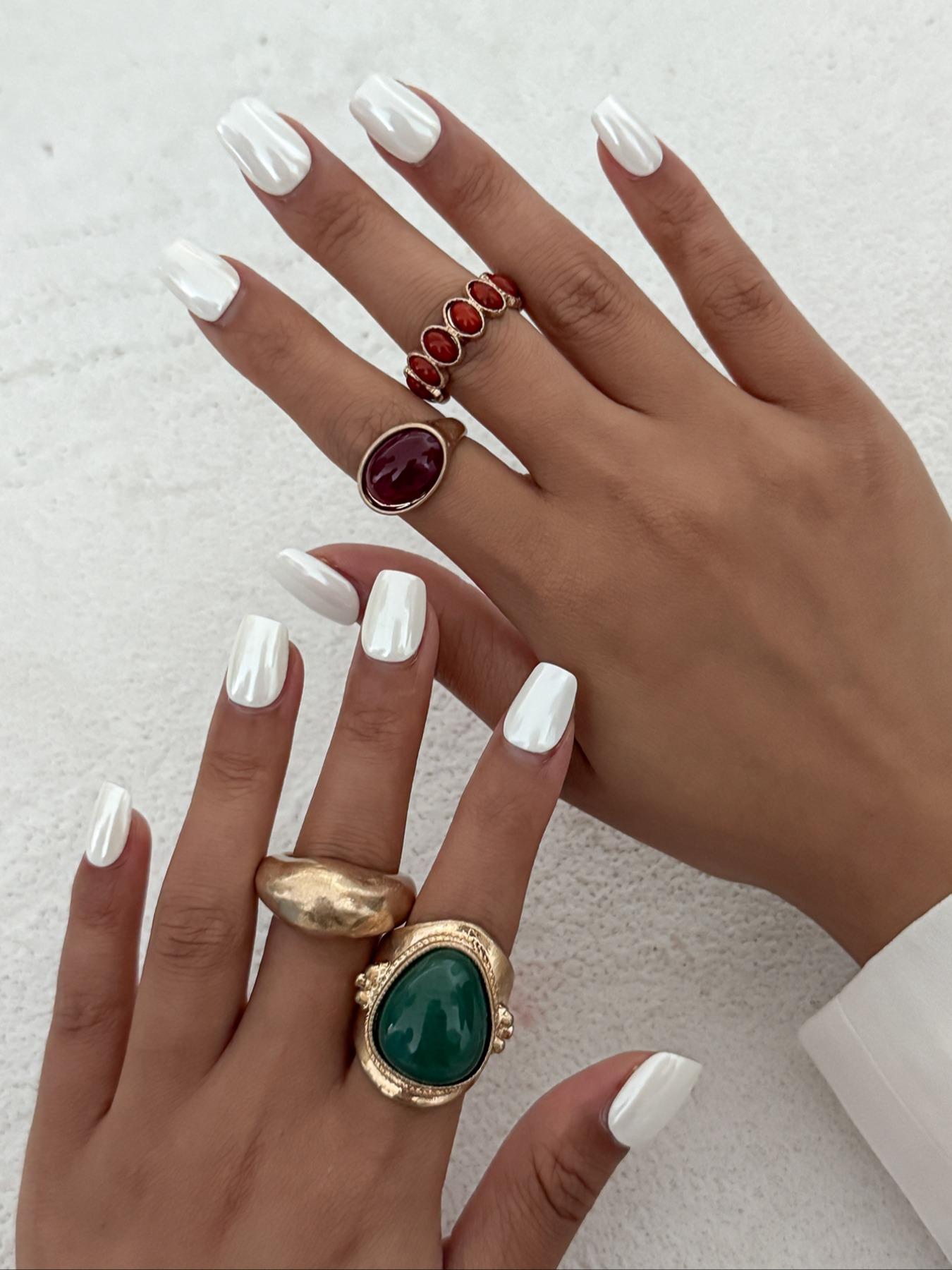 Women's Alloy Ring Set, Stackable Rings, Vintage Fashion Geometric Gemstone Inlay Jewelry, Perfect Gift for Women Daily Wear & Party Events