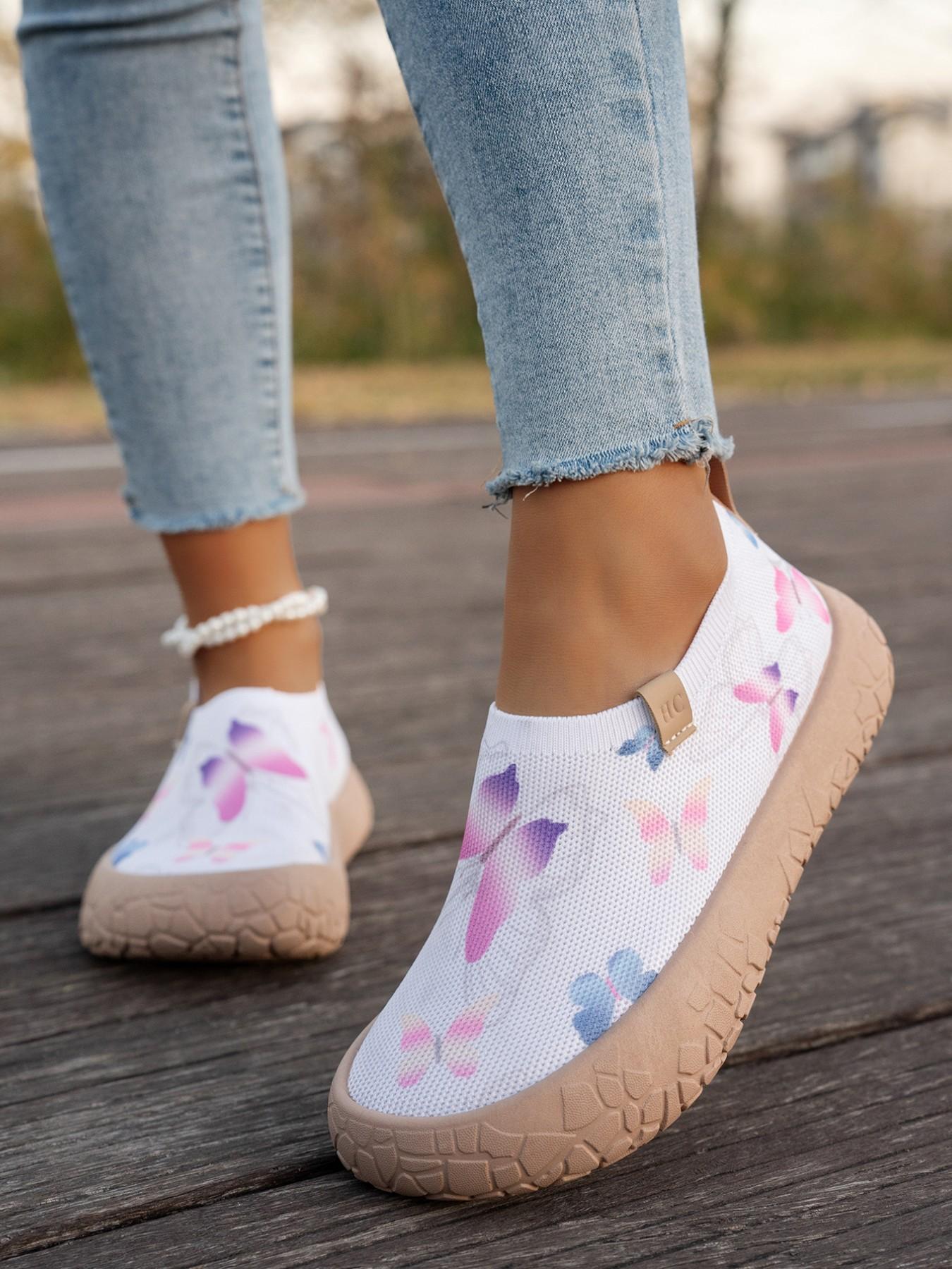 Women's Colorful Graffiti Slip-On Sneakers, Breathable Knit Mesh Comfortable Walking Shoes, Lightweight Non-Slip Soft Sole Casual Loafers for Outdoor, Work, Travel and All-Day Wear