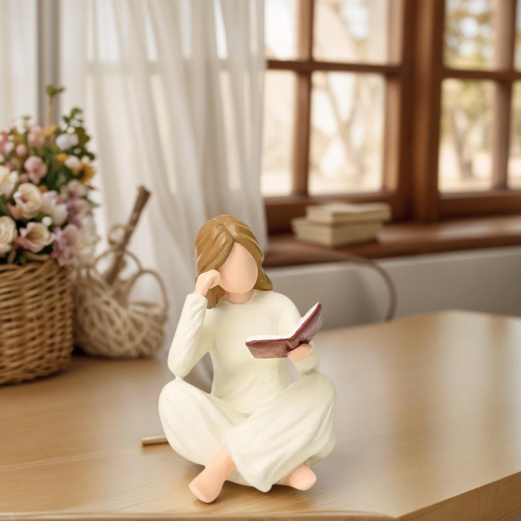 Resin Reading Thinker Statue, Figurine, Desk Decor for Office Bookshelf Library Home Study, Creative Gift for Book Lovers, No Assembly Required
