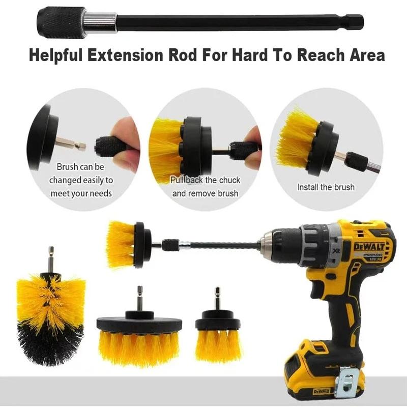 1 set of 8 counts Drill Brush Attachment Tools Set without Drill, Durable Power Scrubber Brushes Kit, Drill Brush Cleaning Kit for Bathroom Kitchen Car