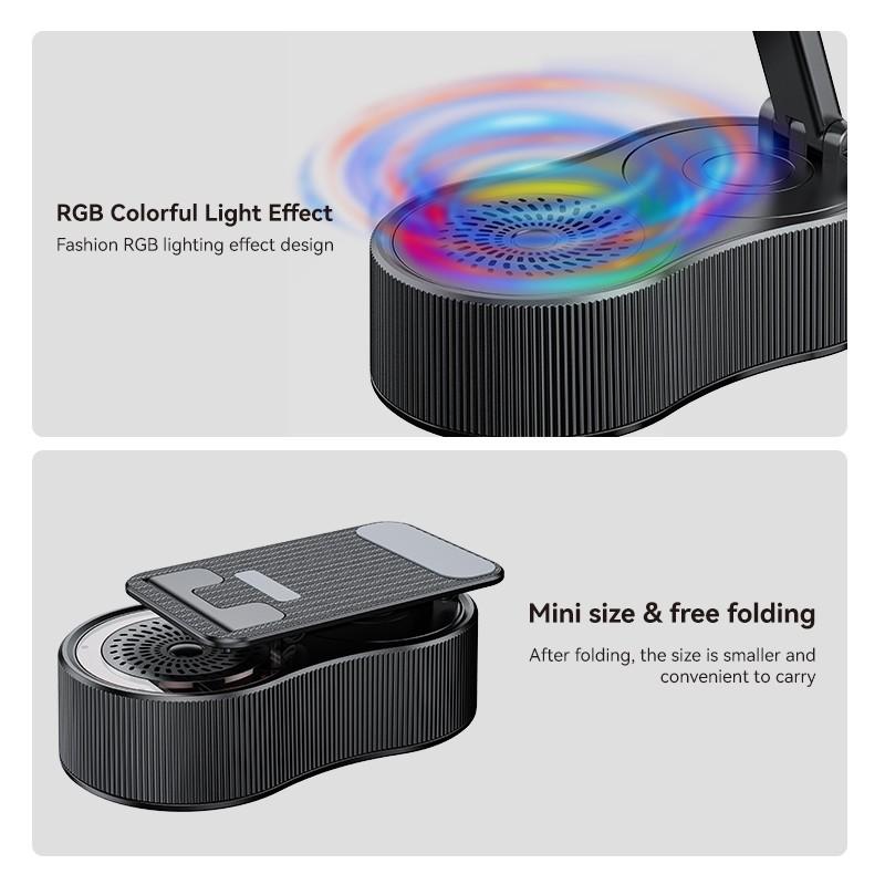 Creative Wireless Bluetooth Speaker Phone Stand USB Emergency Rechargeable Portable Power Bank Tablet Holder with Colorful Ambient Light, Perfect Gift for Friends and Family