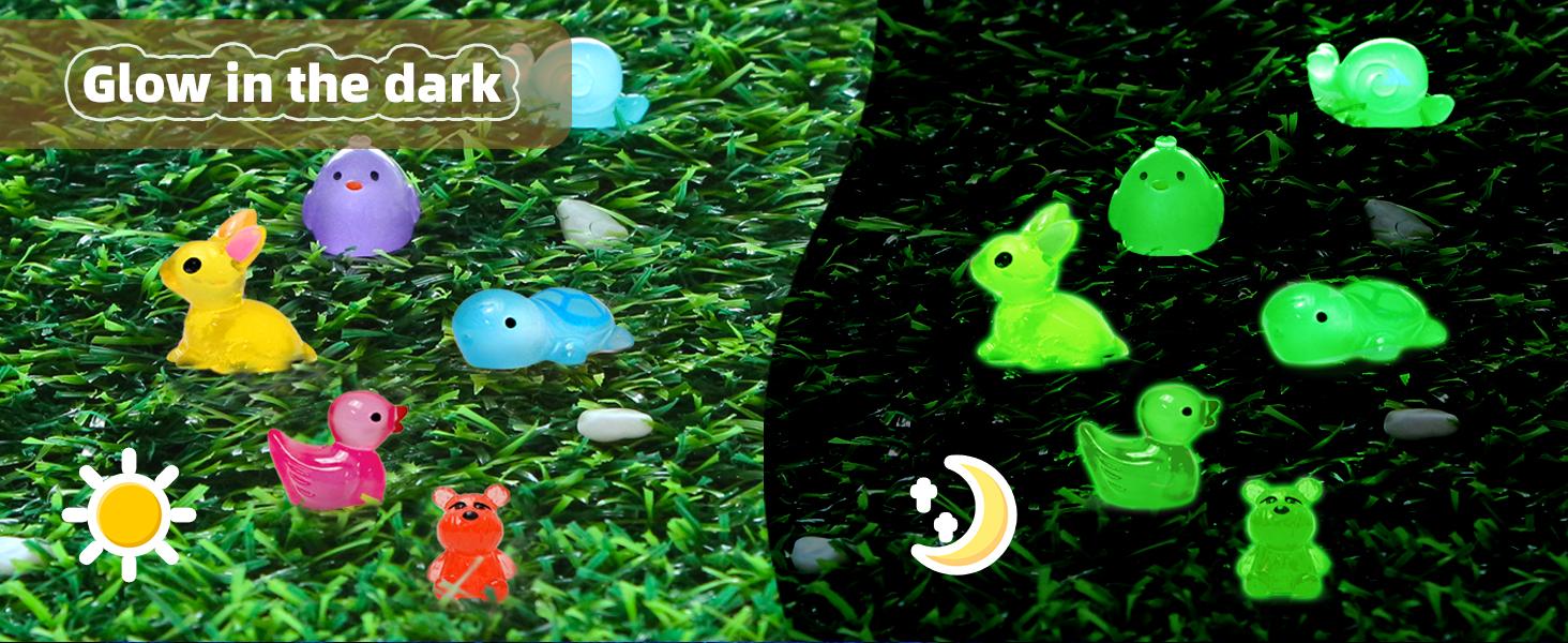 100 Pcs Mini Resin 20 Types Glow in the Dark Tiny Figurines Bulk Set for DIY Aquarium Landscape and Decoration Desk Pets and Miniature Accessories