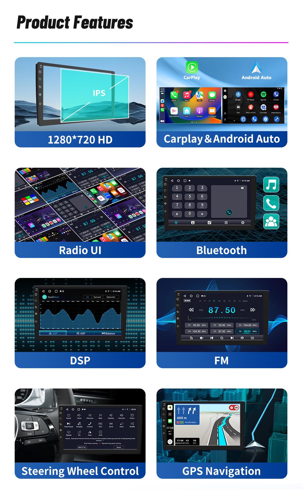 Car Stereo for Toyota Tundra 2007-2013 & Toyota Sequoia 2008-2018 touch screen has Android Auto Wireless Carplay, Bluetooth WIFI supports GPS Navigation