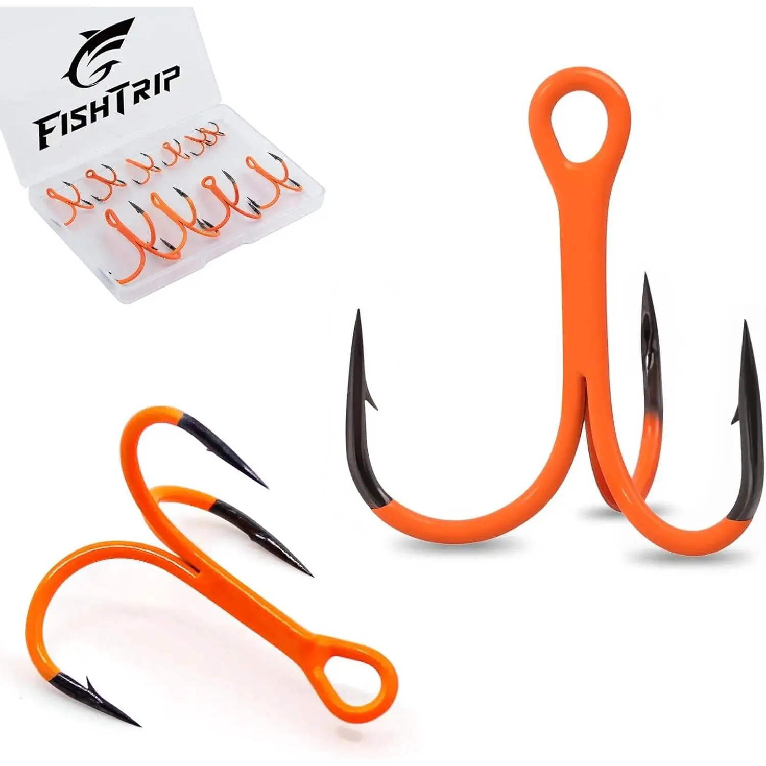 Treble Hooks, 10 count  Hooks Orange for Hard Lures | High Carbon Steel Ultra Barbed  Triple Fishing Hooks for Saltwater Freshwater Bass Trout walleye, Pike Size 14-3/0