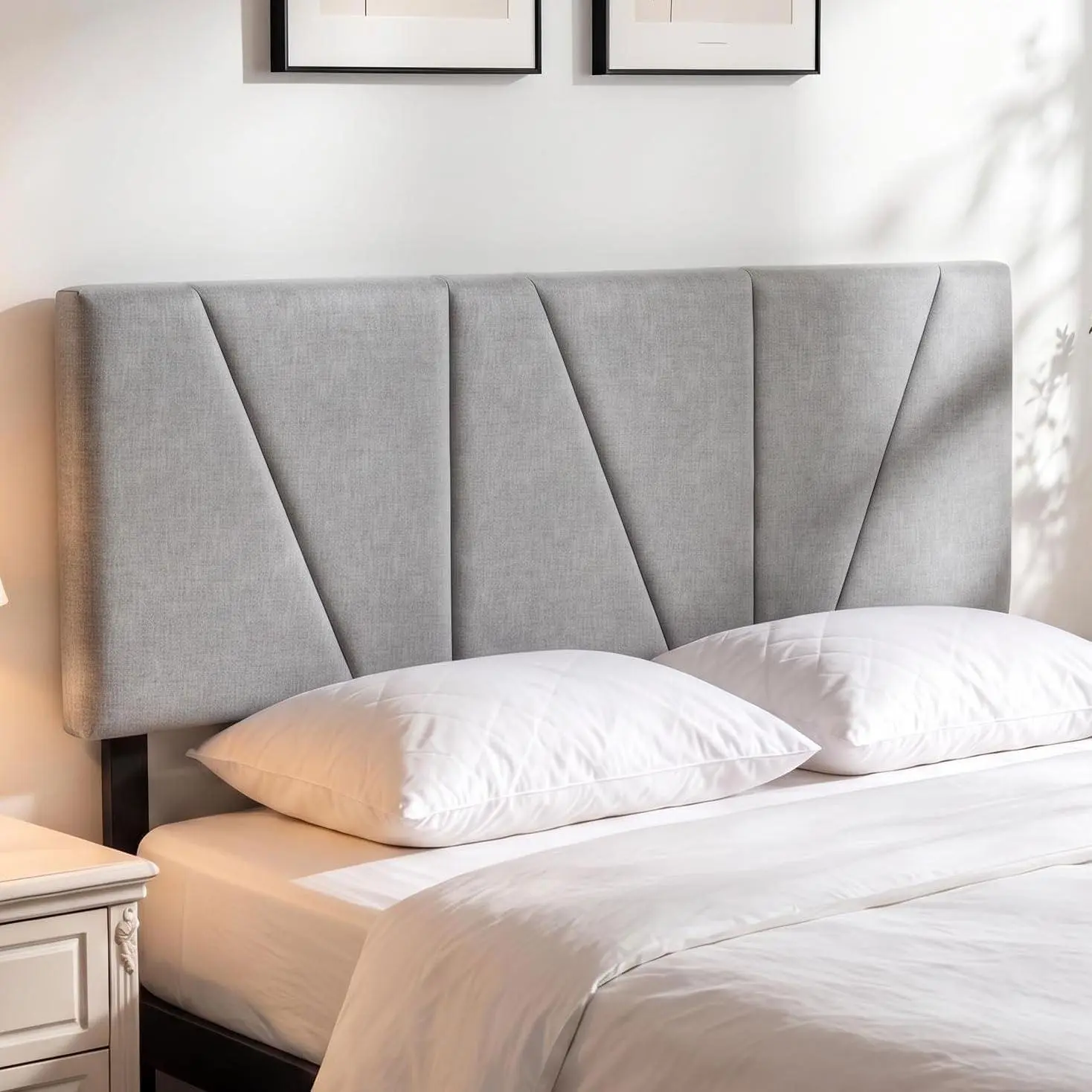 Queen Size Upholstered Headboard Only, Linen Gray Striped, Height Adjustable 40.4"-46.3", High-Density Sponge, Sturdy Wood Frame, Easy 20-Min Assembly